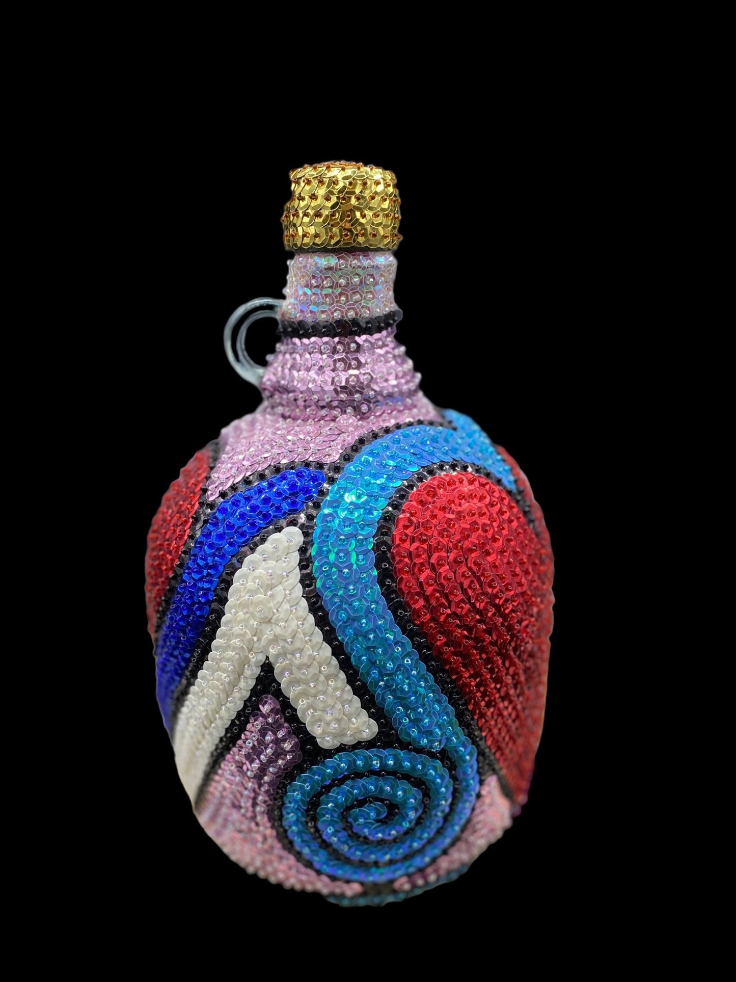 Ezili Freda + Erzulie Freda + Sequined Boutey / Bottle + Made in Haiti + Haitian Spiritual Art + One of a Kind