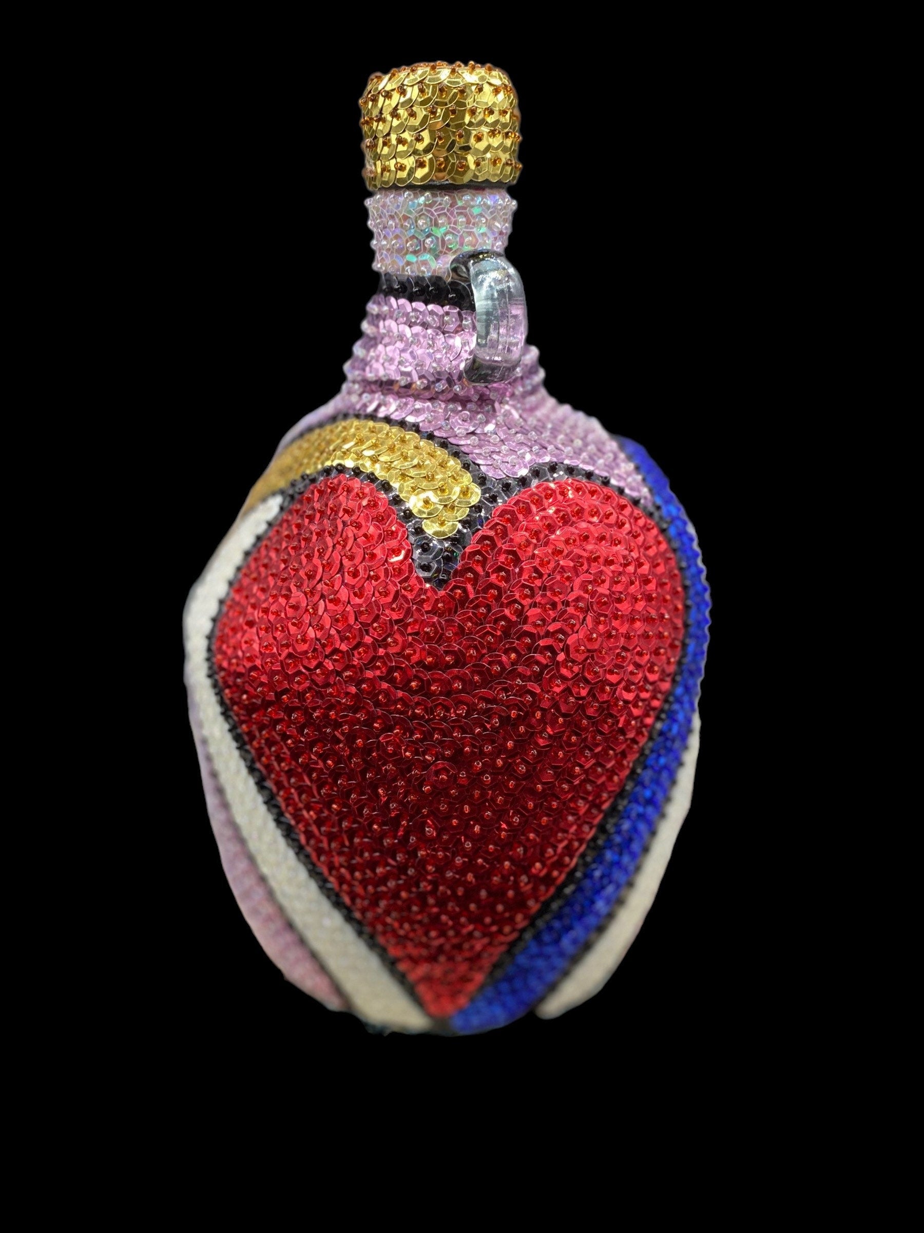 Ezili Freda + Erzulie Freda + Sequined Boutey / Bottle + Made in Haiti + Haitian Spiritual Art + One of a Kind