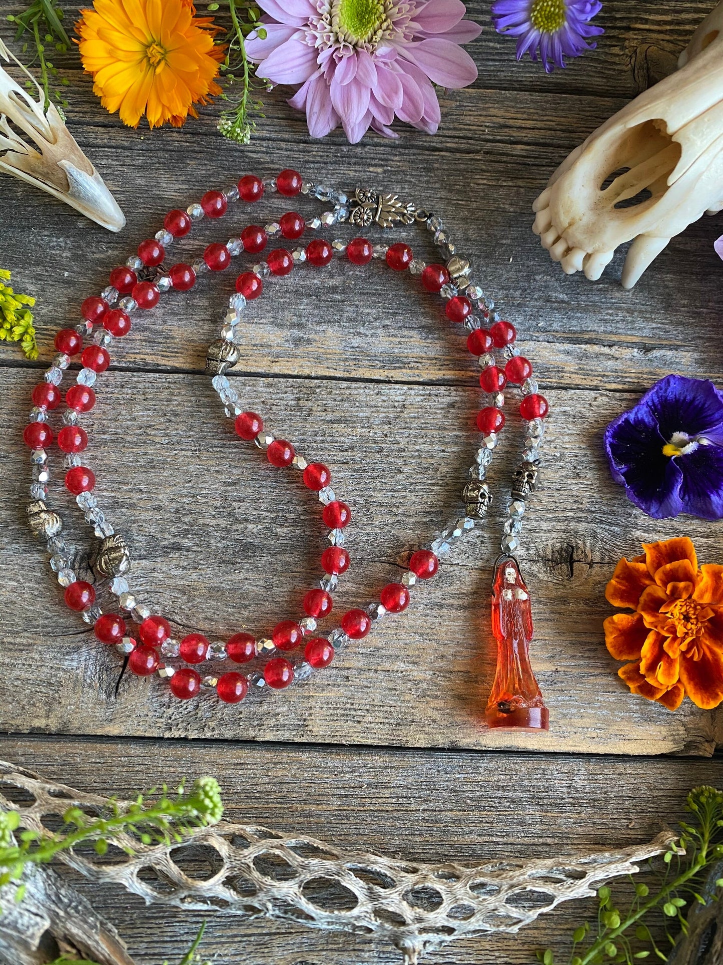 Santa Muerte Roja Rosary de Hilo + Love + Passion + Domination + Money + Gemstone + Carnelian + Blessed + Handcrafted + Rosario