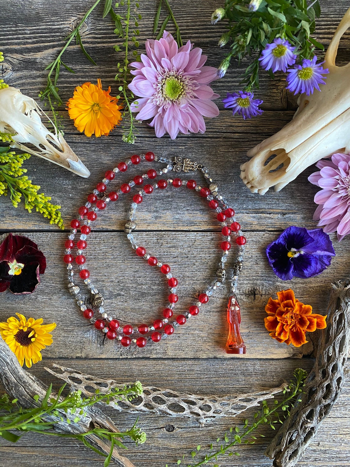 Santa Muerte Roja Rosary de Hilo + Love + Passion + Domination + Money + Gemstone + Carnelian + Blessed + Handcrafted + Rosario