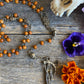 Santa Muerte Marron Rosary with Wood Beads & Santa Muerte Charm + Blessed + Sterling Silver Plated Chain + Handcrafted + Rosario