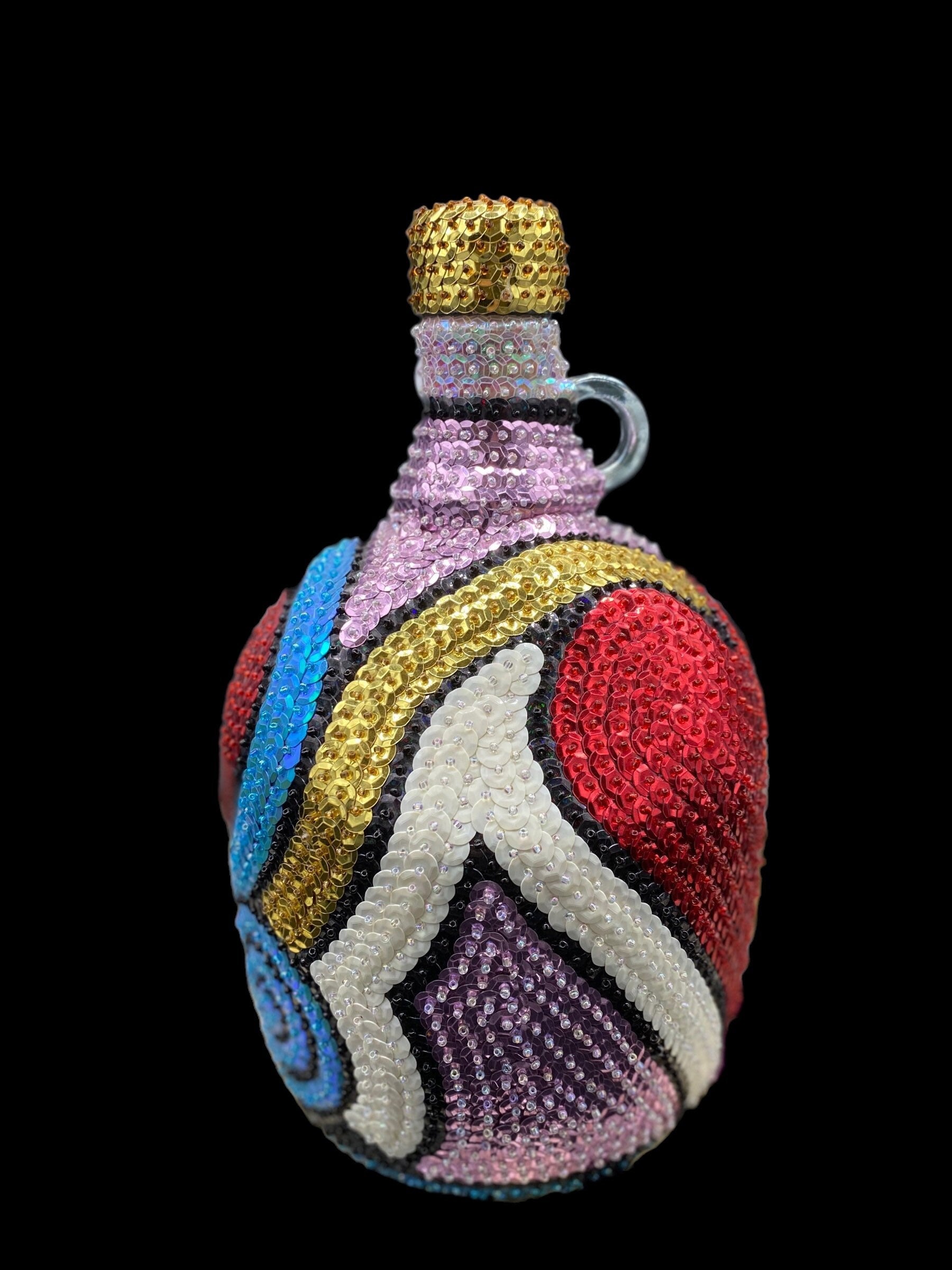 Ezili Freda + Erzulie Freda + Sequined Boutey / Bottle + Made in Haiti + Haitian Spiritual Art + One of a Kind