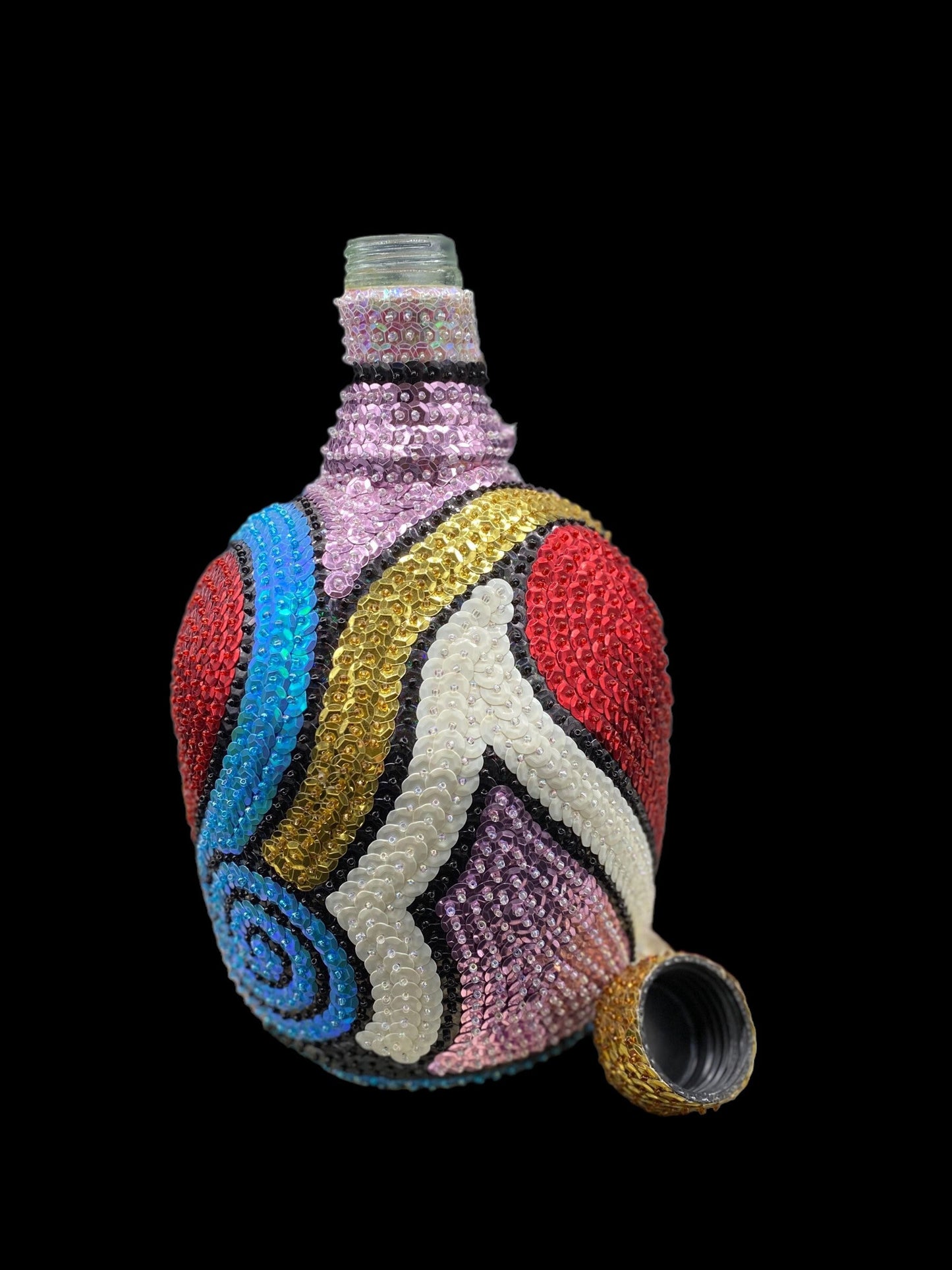 Ezili Freda + Erzulie Freda + Sequined Boutey / Bottle + Made in Haiti + Haitian Spiritual Art + One of a Kind