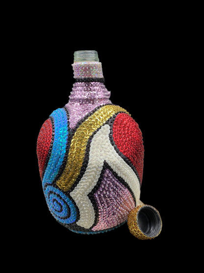 Ezili Freda + Erzulie Freda + Sequined Boutey / Bottle + Made in Haiti + Haitian Spiritual Art + One of a Kind