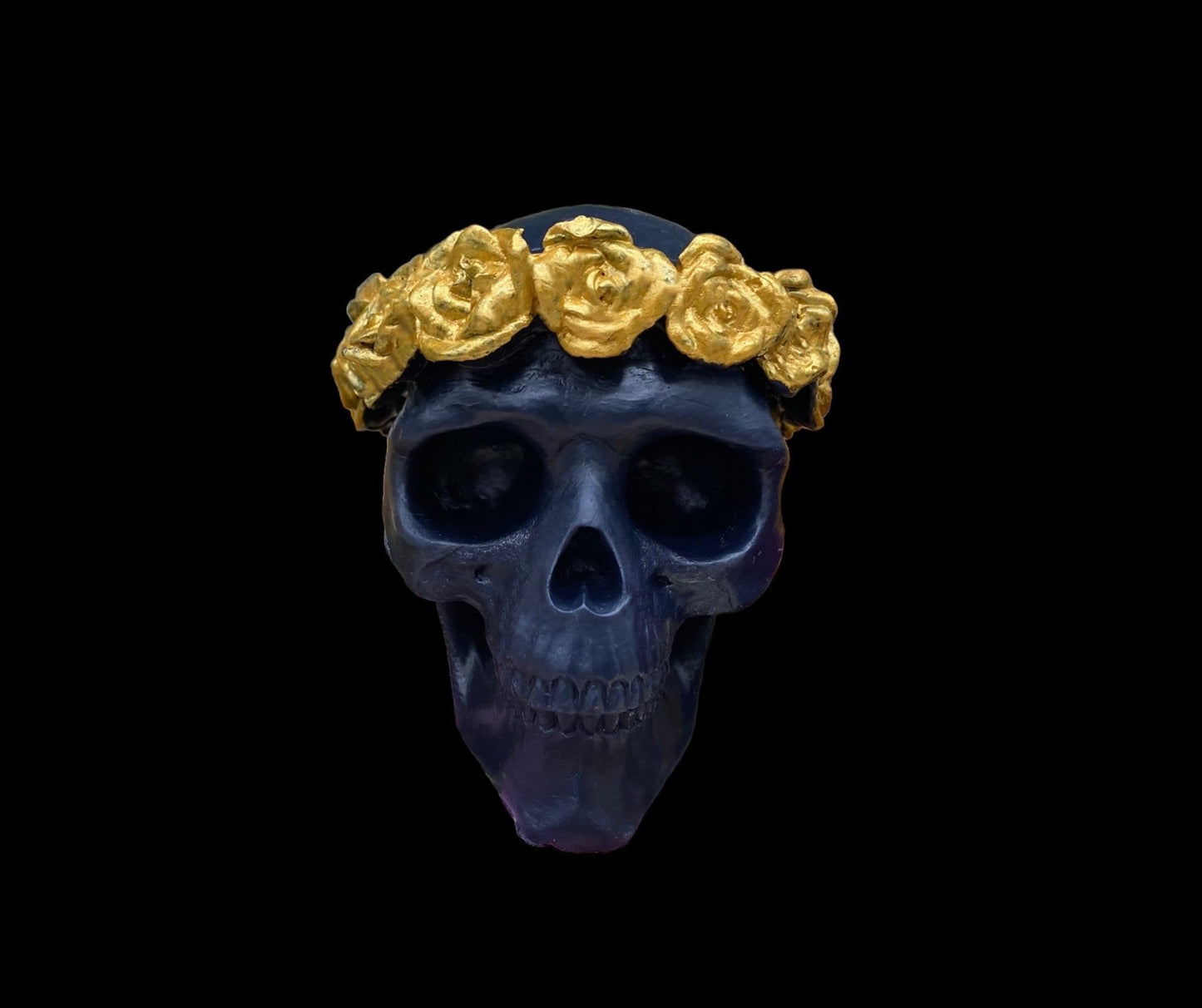 Skull Candle with Gold Roses + Hand Painted