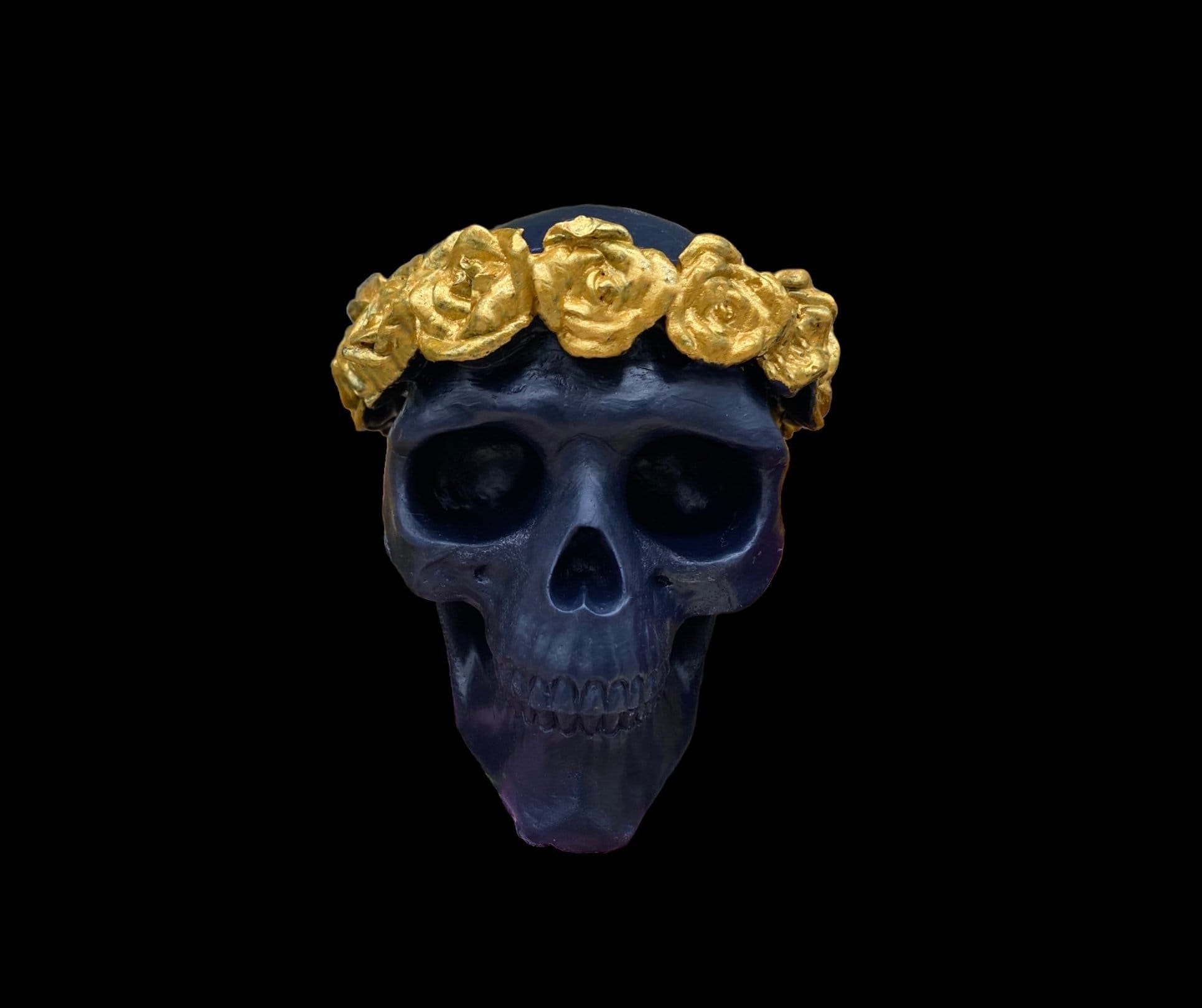 Skull Candle with Gold Roses + Hand Painted