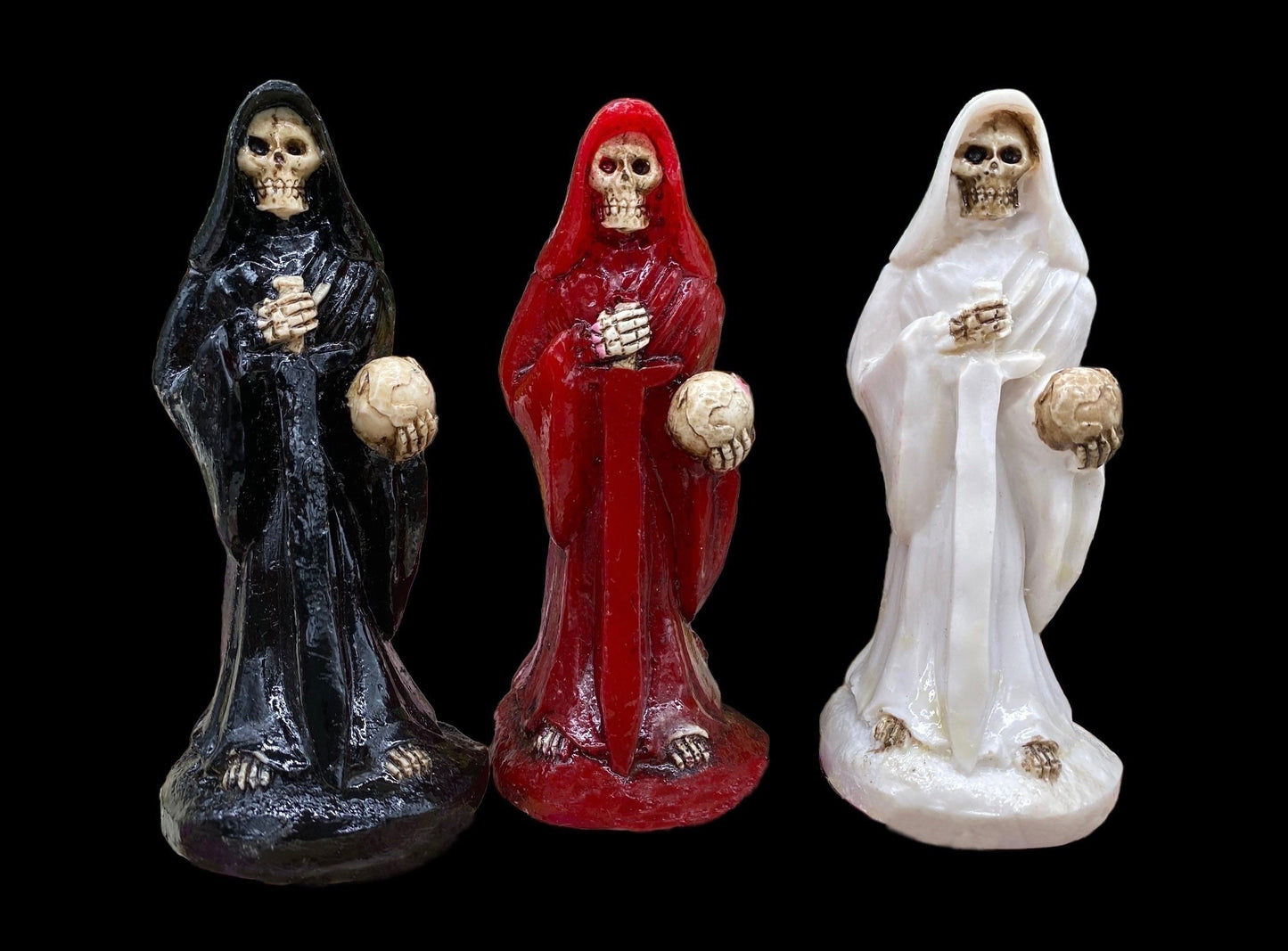 3 Santa Muerte Justicia / Justice Statue Set + Baptized + Fixed + Blessed + Made in Mexico