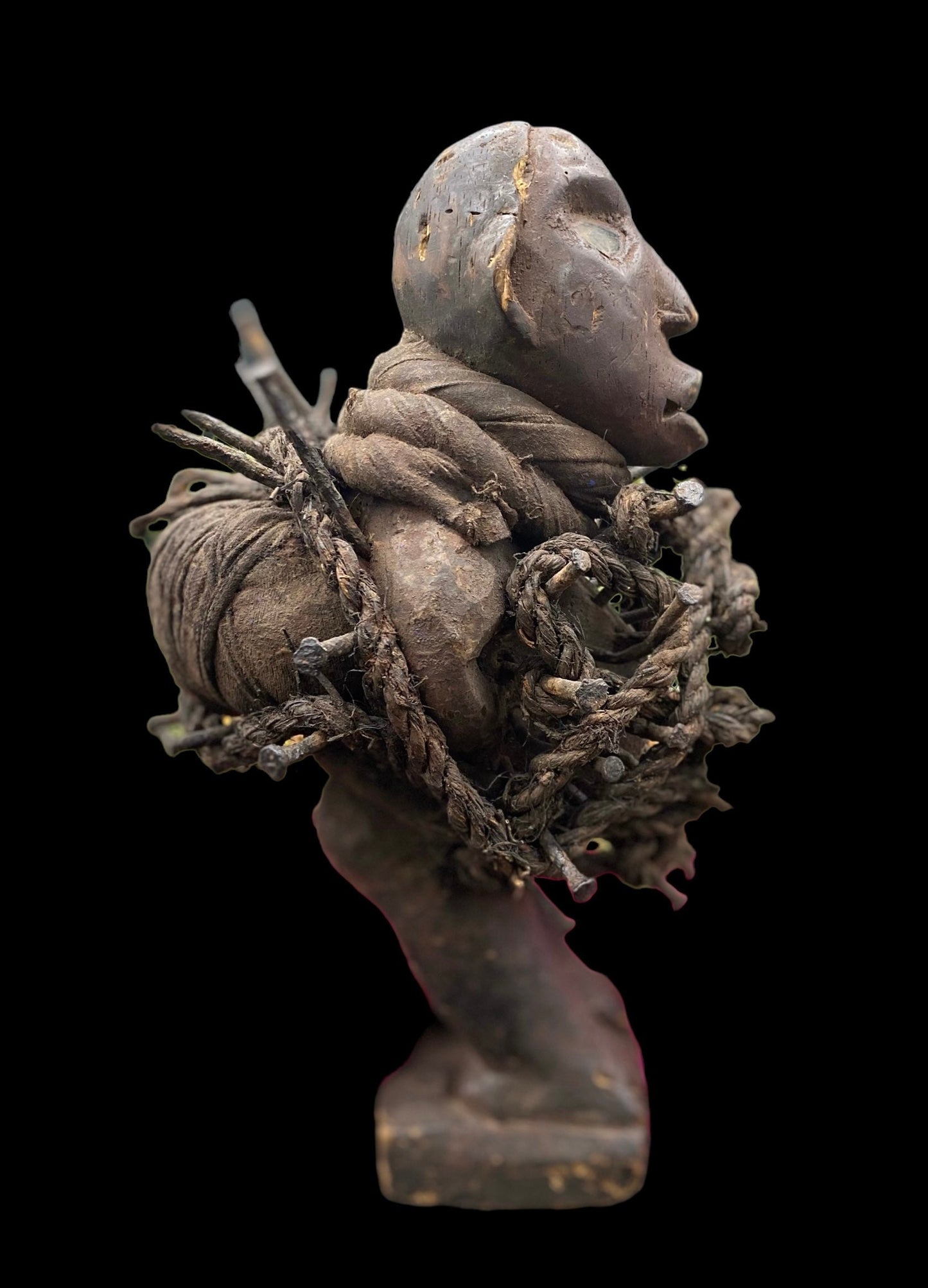 Last One! Nkisi Two-Headed with Glass Statue + Shigidi + Fetish from Kongo for Protection + One of a Kind