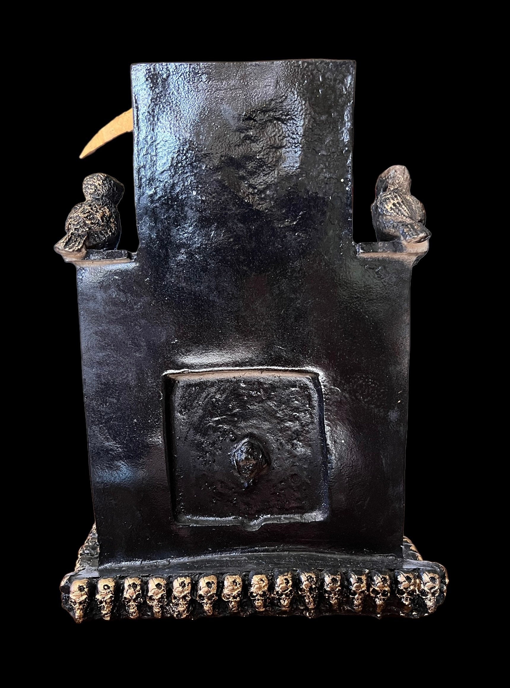 Santa Muerte Negra Seated Statue + Protection + Witchcraft + Necromancy + 24K Gold + Baptized + Fixed + Made in Mexico + Trono + Veneration