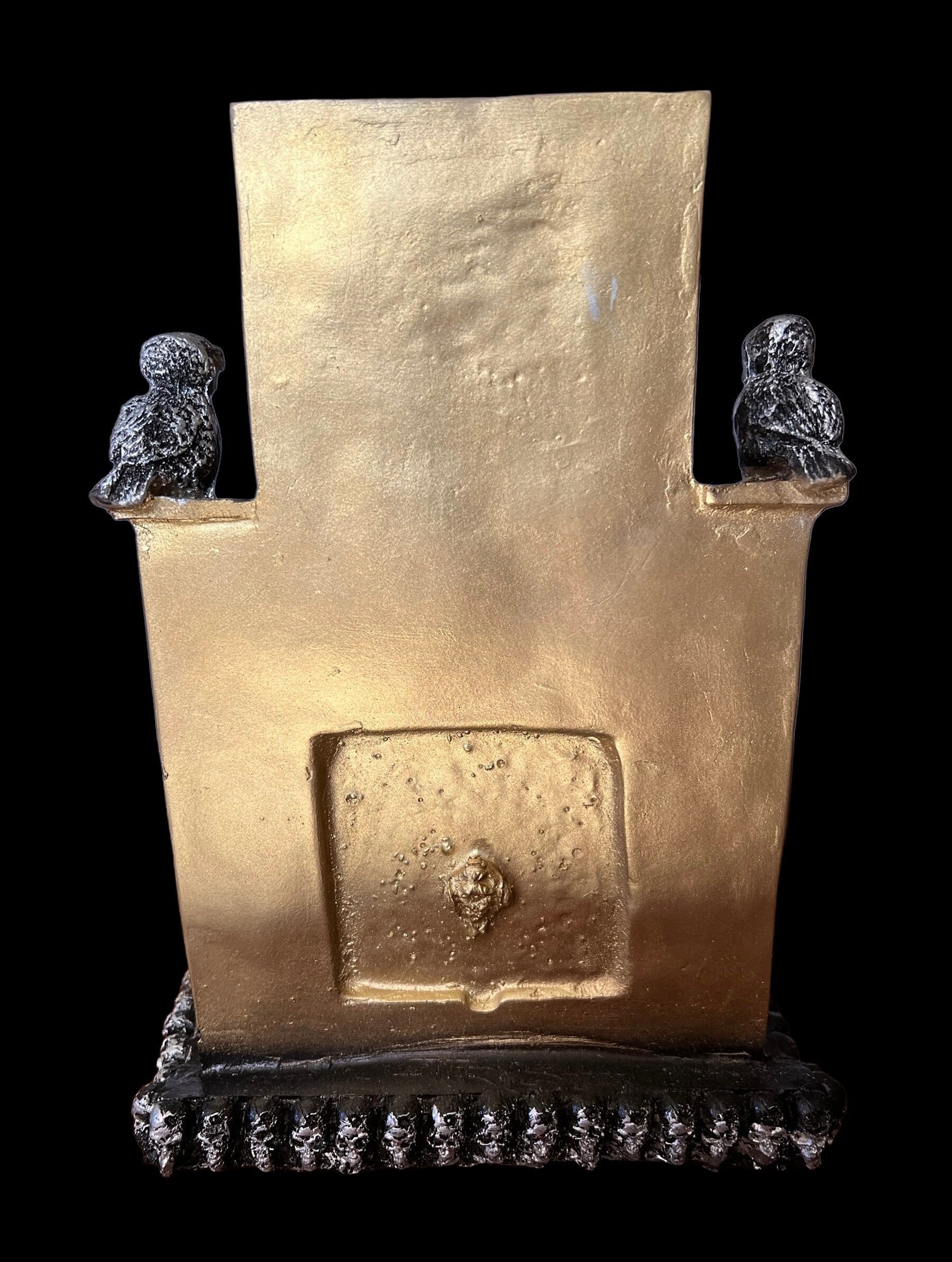 Santa Muerte Dorada Seated Statue + Prosperity + 24K Gold + Baptized + Fixed + Made in Mexico + Trono + Veneration