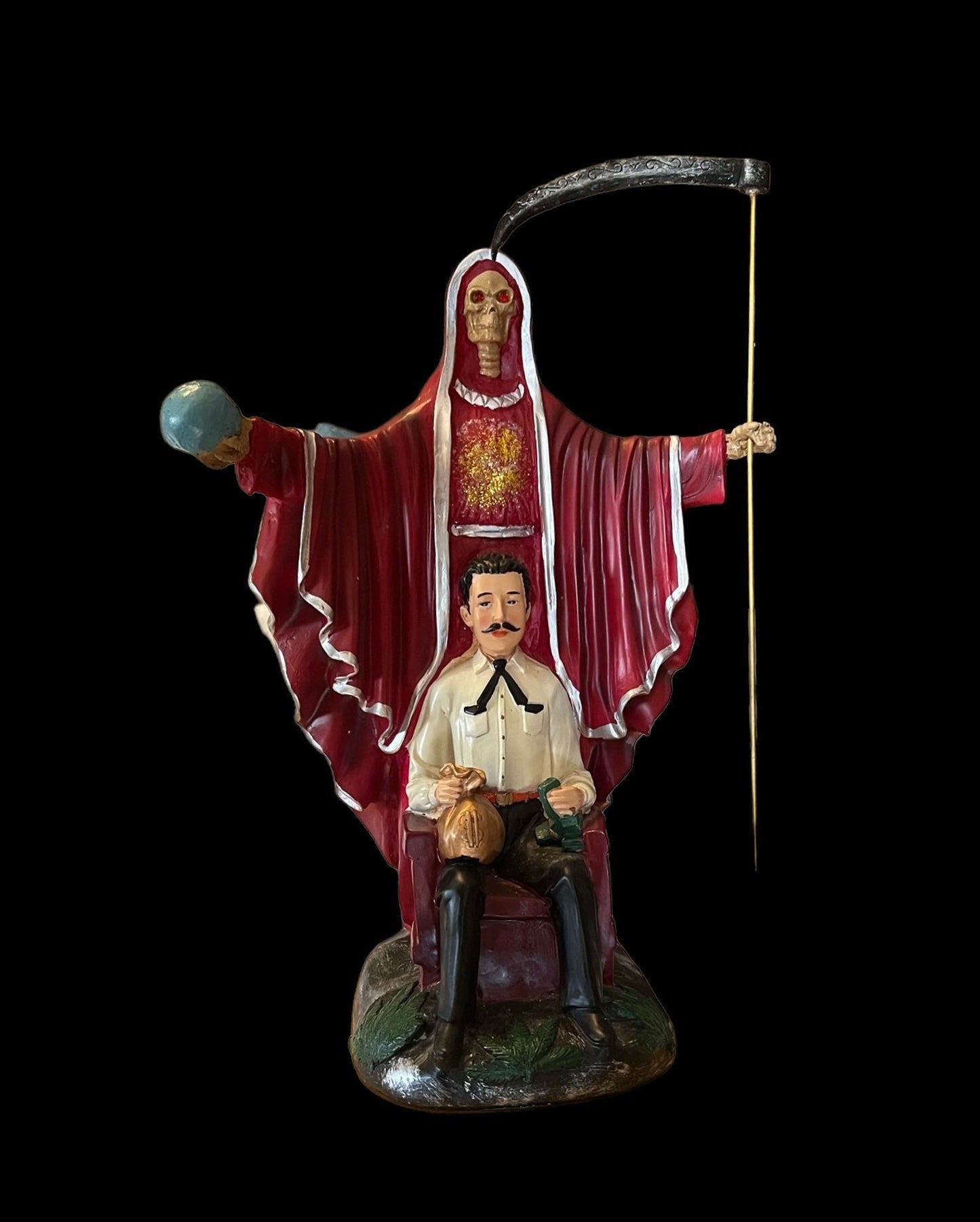 Santa Muerte & Jesus Malverde Statue + 24K Gold + Baptized + Sterling Silver
