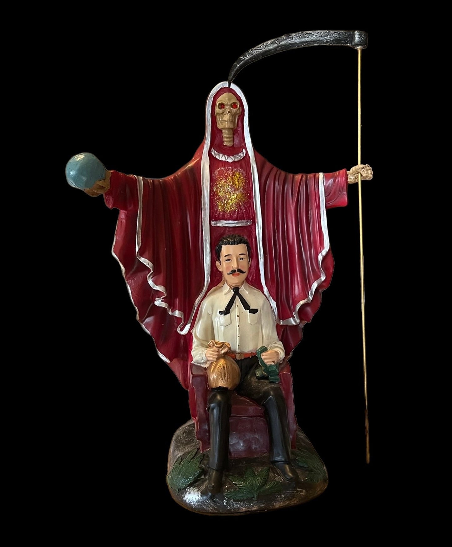 Santa Muerte & Jesus Malverde Statue + 24K Gold + Baptized + Sterling Silver
