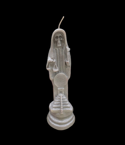 Santa Muerte Plata Figure Candle + Sterling Silver + Improve Finances + Gambling
