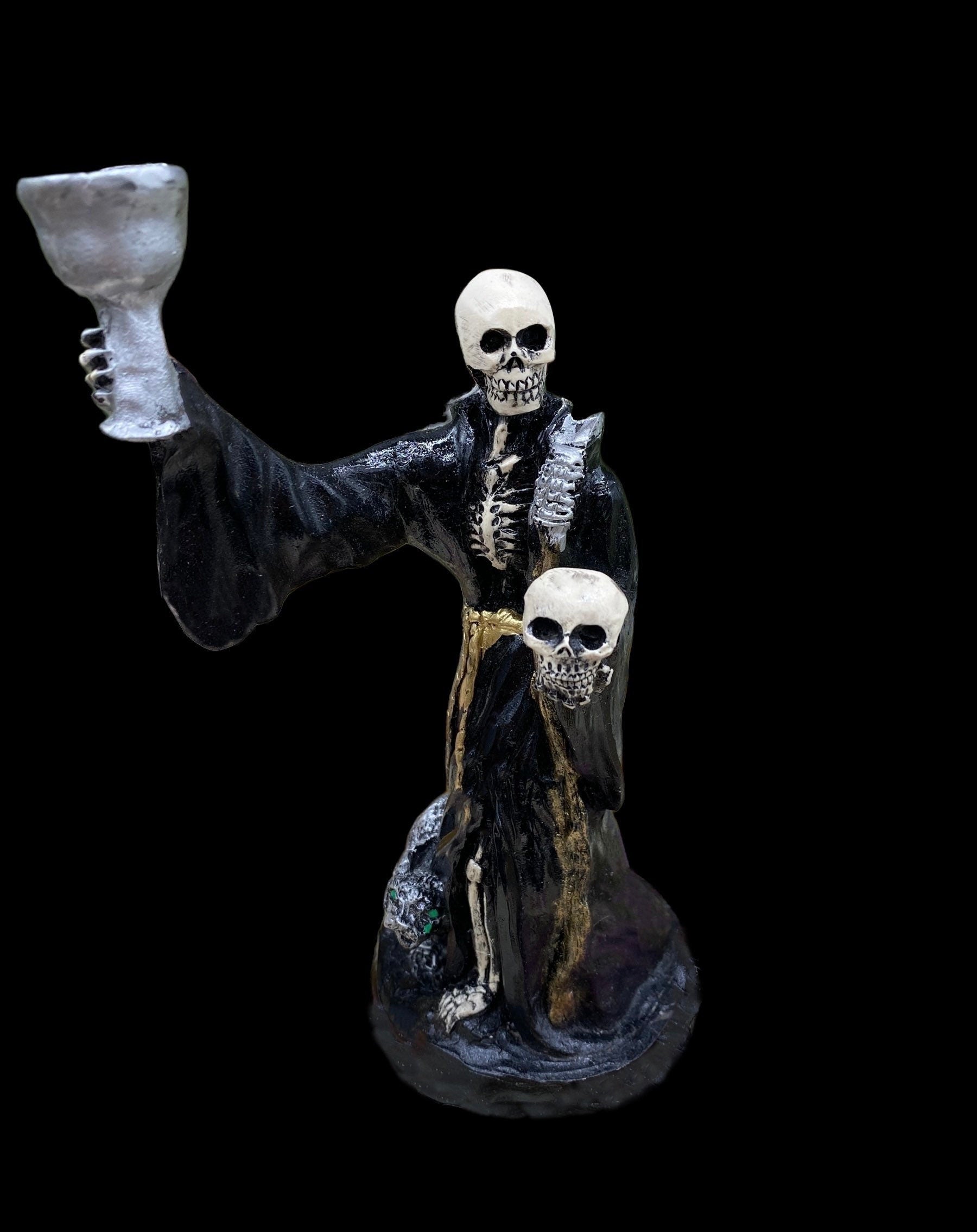 Last One! Santa Muerte Negra Chalice & Cat Statue + Sterling Silver + Baptized + Fixed + Made in Mexico + Necromancy + Gato Negro