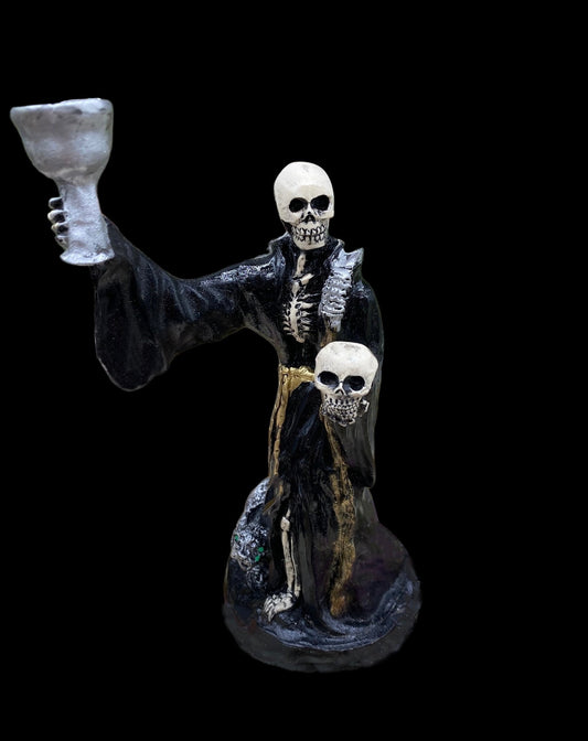 Last One! Santa Muerte Negra Chalice & Cat Statue + Sterling Silver + Baptized + Fixed + Made in Mexico + Necromancy + Gato Negro