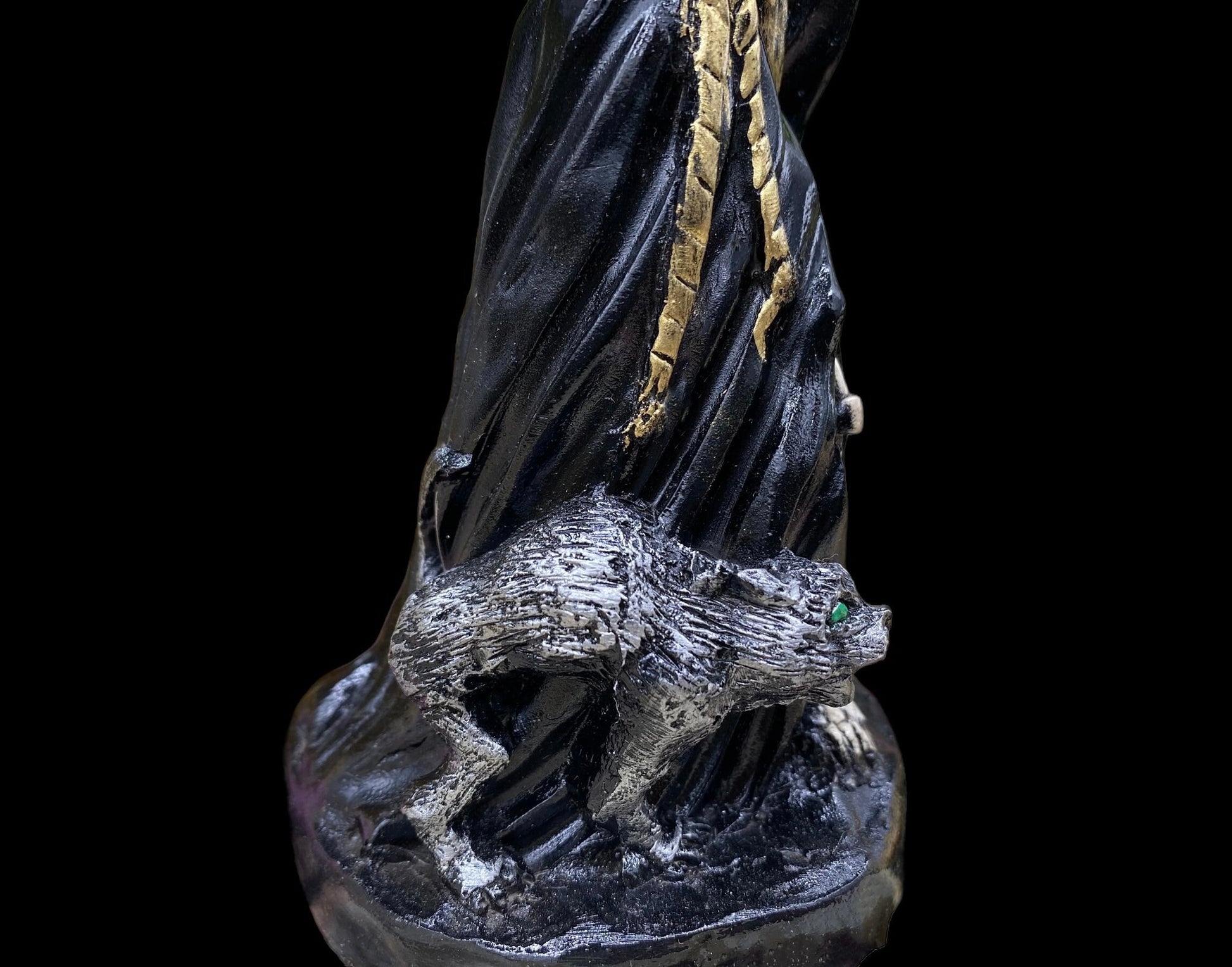 Last One! Santa Muerte Negra Chalice & Cat Statue + Sterling Silver + Baptized + Fixed + Made in Mexico + Necromancy + Gato Negro