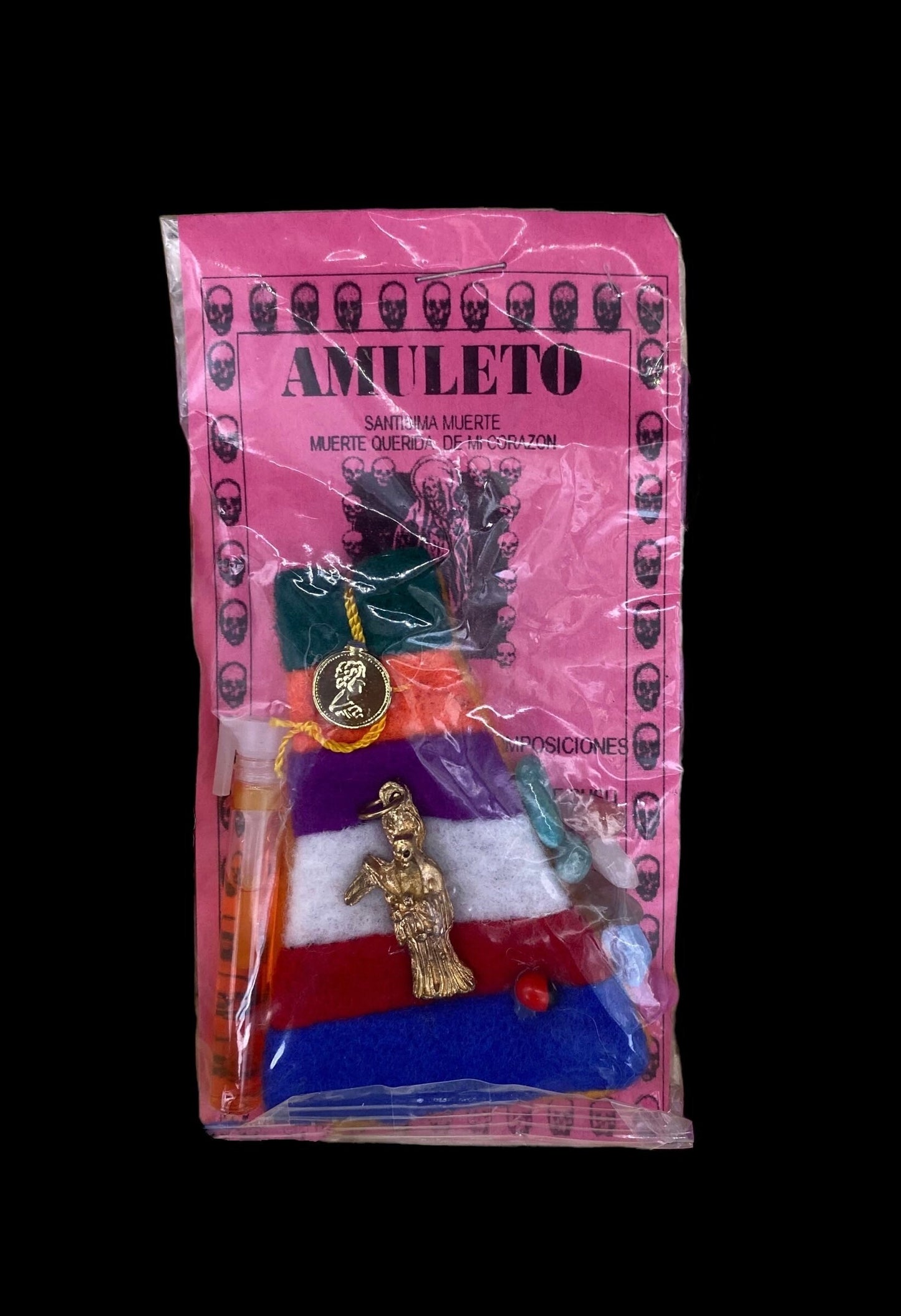 Santa Muerte Siete Colores Amulet + All-Purpose + Love + Money + Luck + Abundance + Made in Mexico