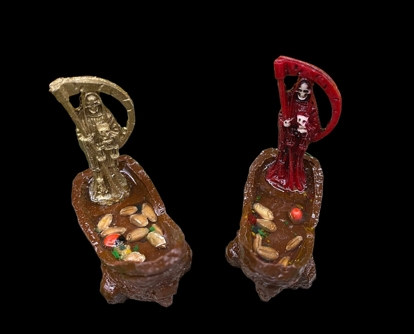 Santa Muerte Statuette in a Boat + Baptized + Blessed + Fixed + Made in Mexico