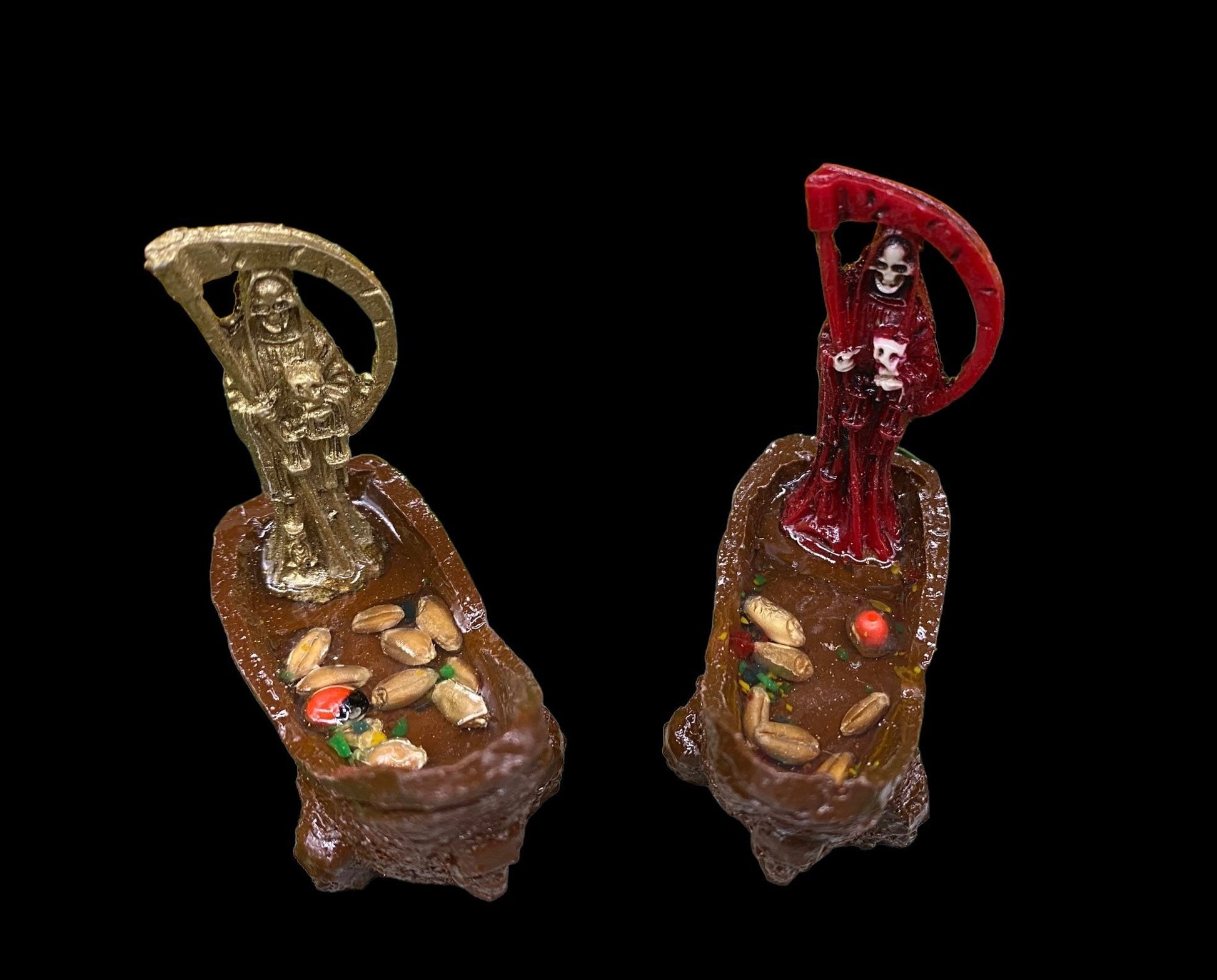 Santa Muerte Statuette in a Boat + Baptized + Blessed + Fixed + Made in Mexico