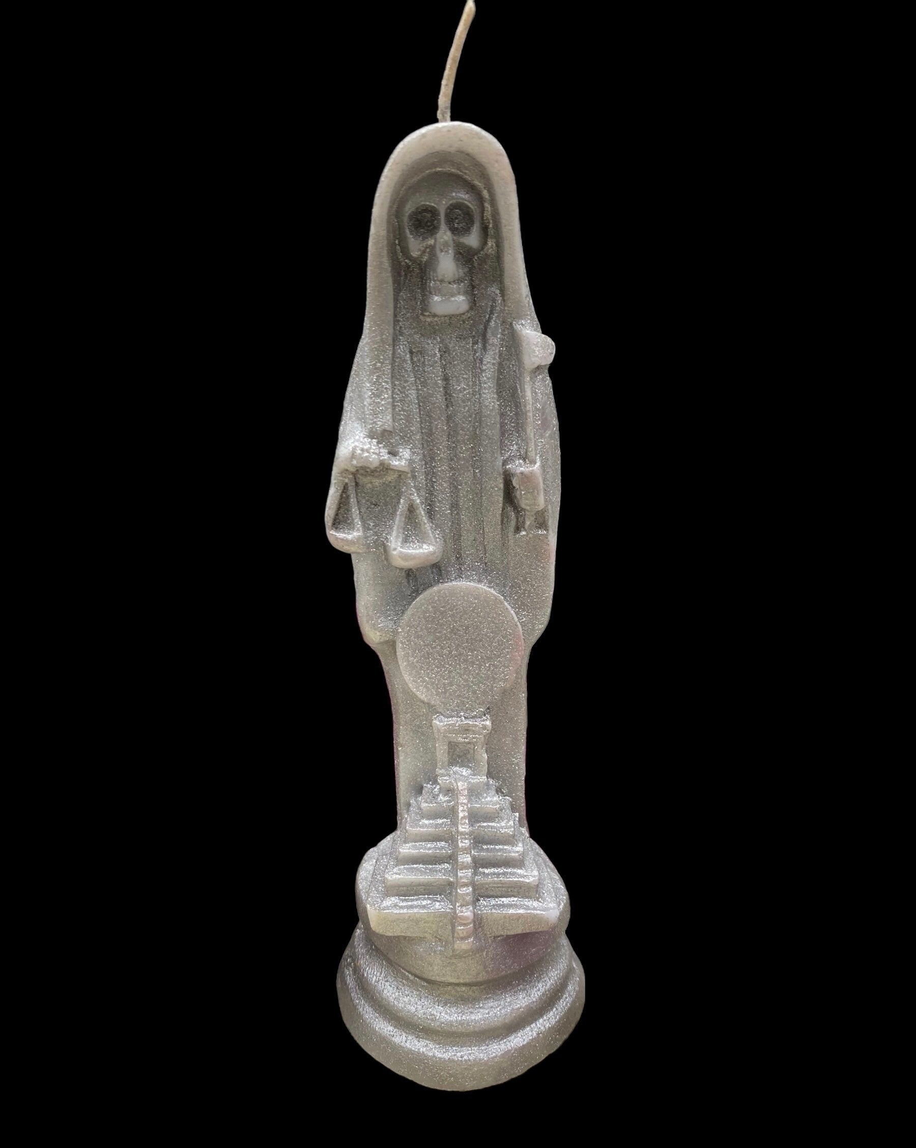 Santa Muerte Plata Figure Candle + Sterling Silver + Improve Finances + Gambling