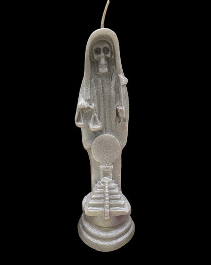Santa Muerte Plata Figure Candle + Sterling Silver + Improve Finances + Gambling