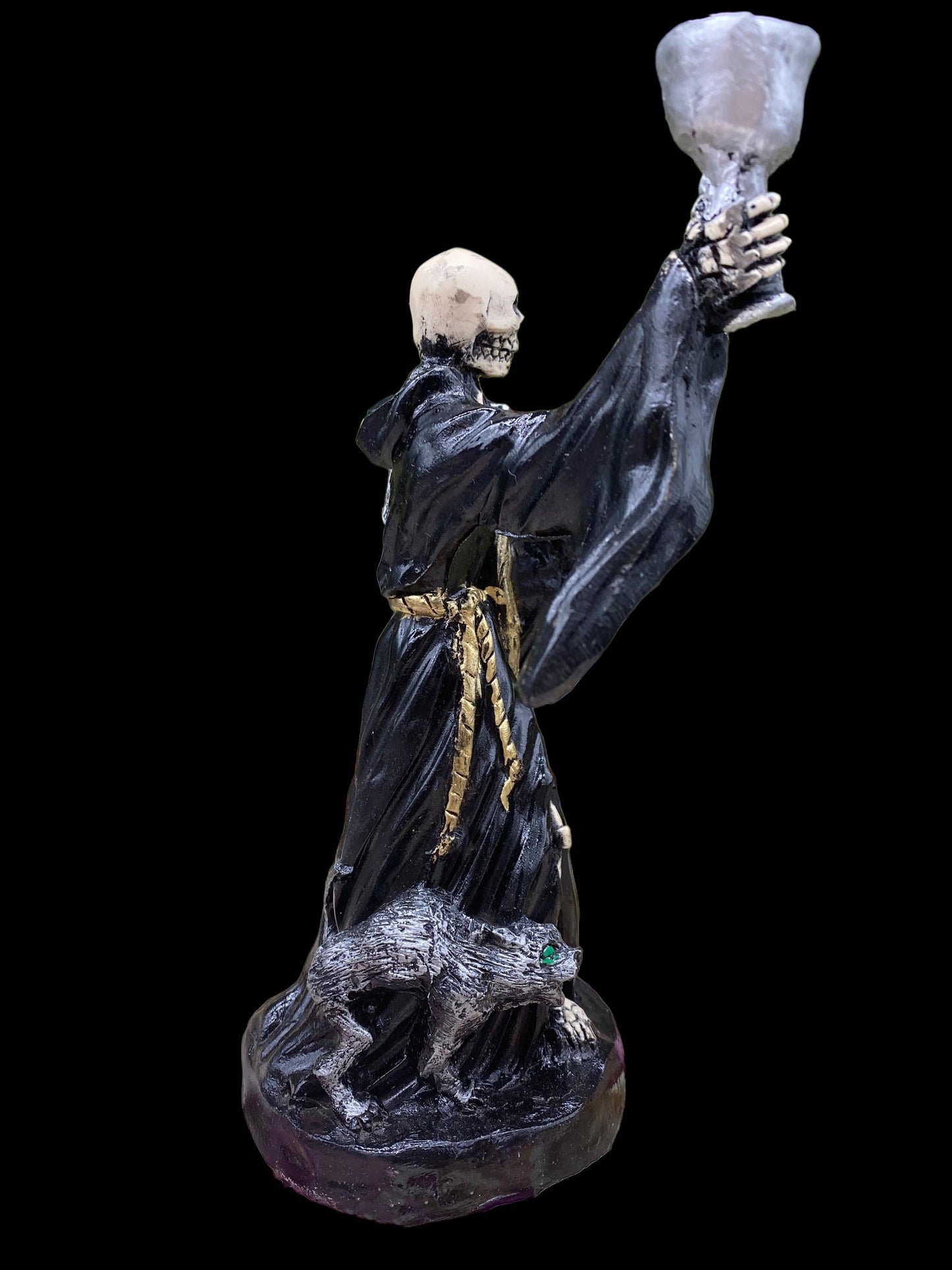 Last One! Santa Muerte Negra Chalice & Cat Statue + Sterling Silver + Baptized + Fixed + Made in Mexico + Necromancy + Gato Negro