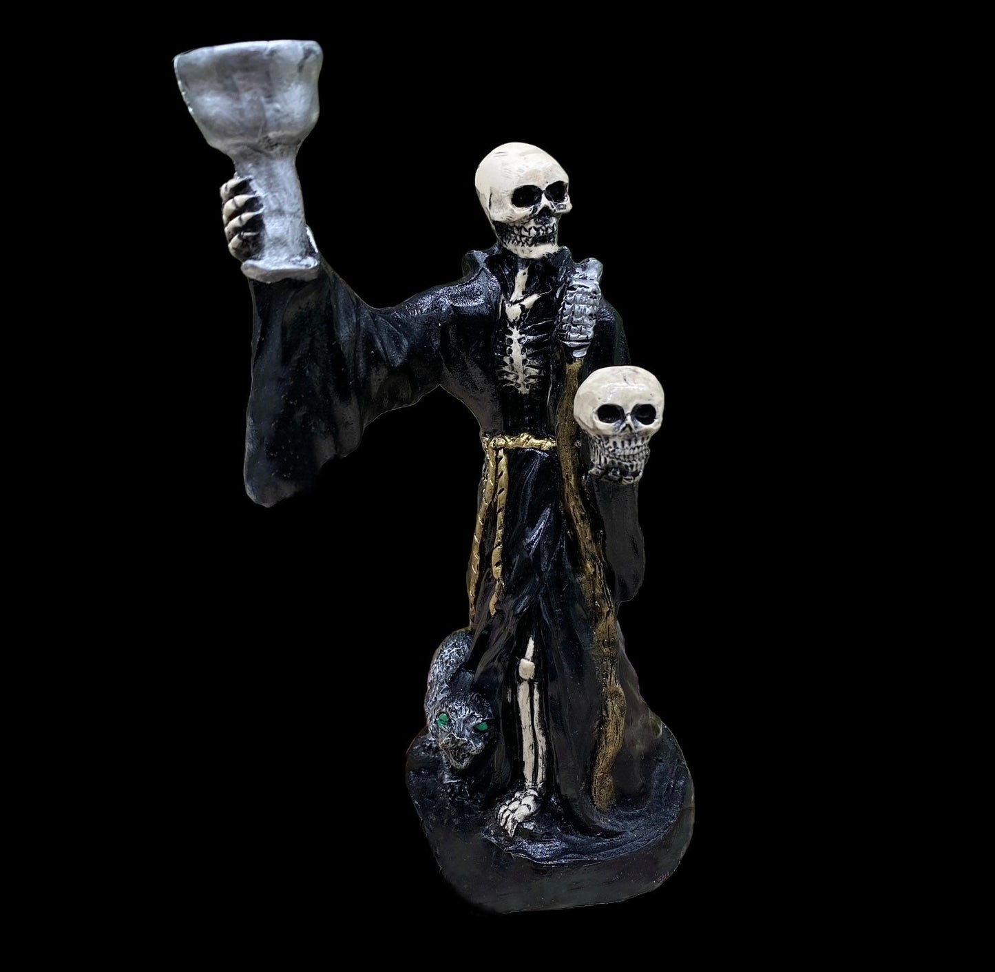 Last One! Santa Muerte Negra Chalice & Cat Statue + Sterling Silver + Baptized + Fixed + Made in Mexico + Necromancy + Gato Negro