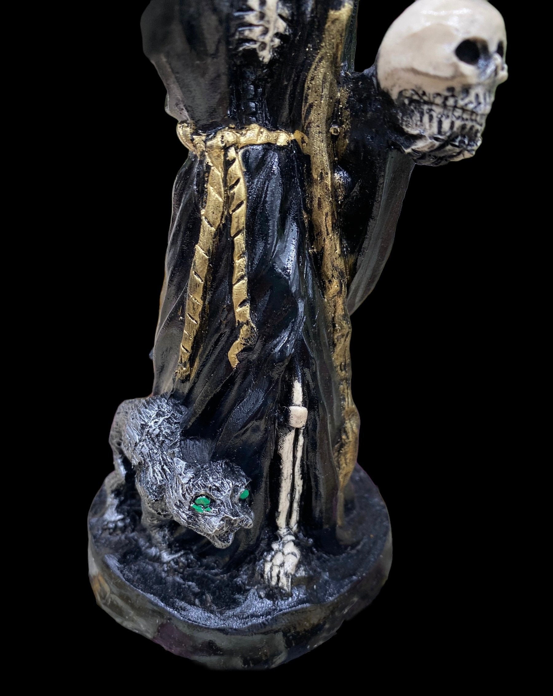 Last One! Santa Muerte Negra Chalice & Cat Statue + Sterling Silver + Baptized + Fixed + Made in Mexico + Necromancy + Gato Negro