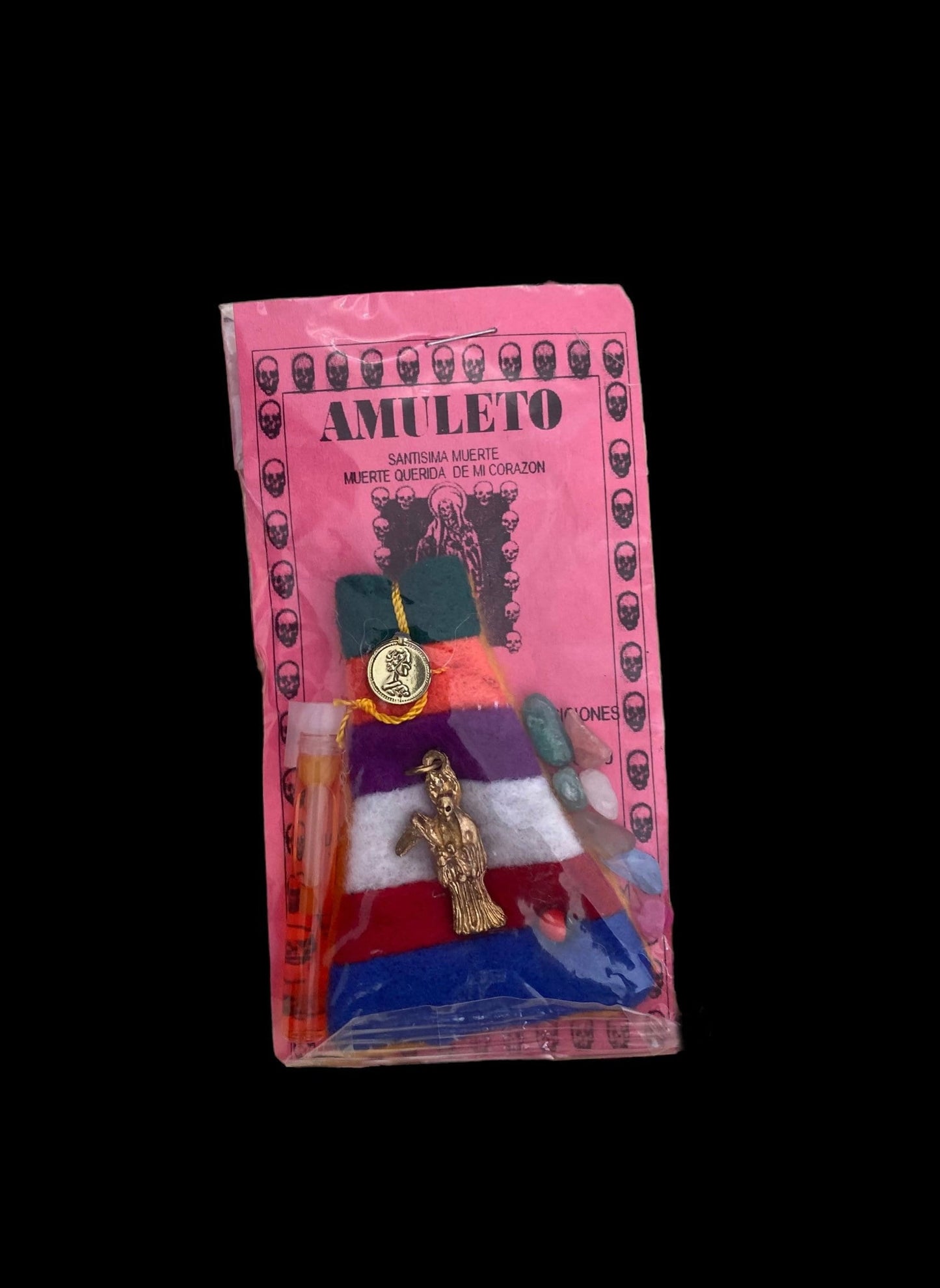 Santa Muerte Siete Colores Amulet + All-Purpose + Love + Money + Luck + Abundance + Made in Mexico