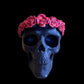 Skull Candle with Red Roses + Hand Painted