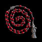 Santa Muerte Roja Rosary + Love + Passion + Domination + Money + Blessed + Sterling Silver Plated Chain + Handcrafted + Rosario
