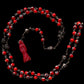 Santa Muerte Roja Evil Eye Rosary + Love + Money + Luck + Domination + Blesssed + Sterling Silver Plated Chain + Handcrafted + Rosario