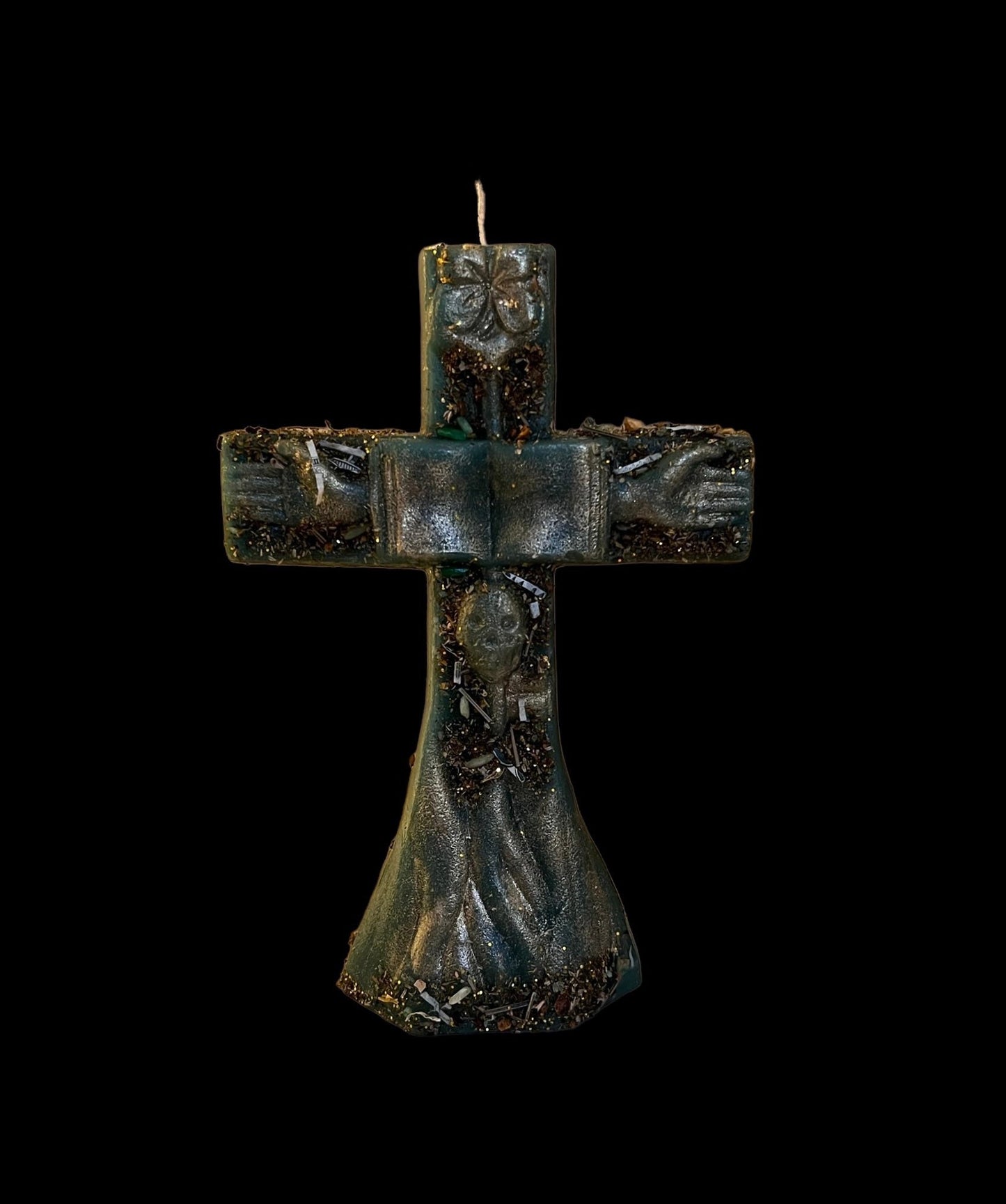 Fixed Crucifix Candle + Cross + Hoodoo + Conjure + 24K Gold + Sterling Silver + Herbs + Oils + Roots + Divine Assistance