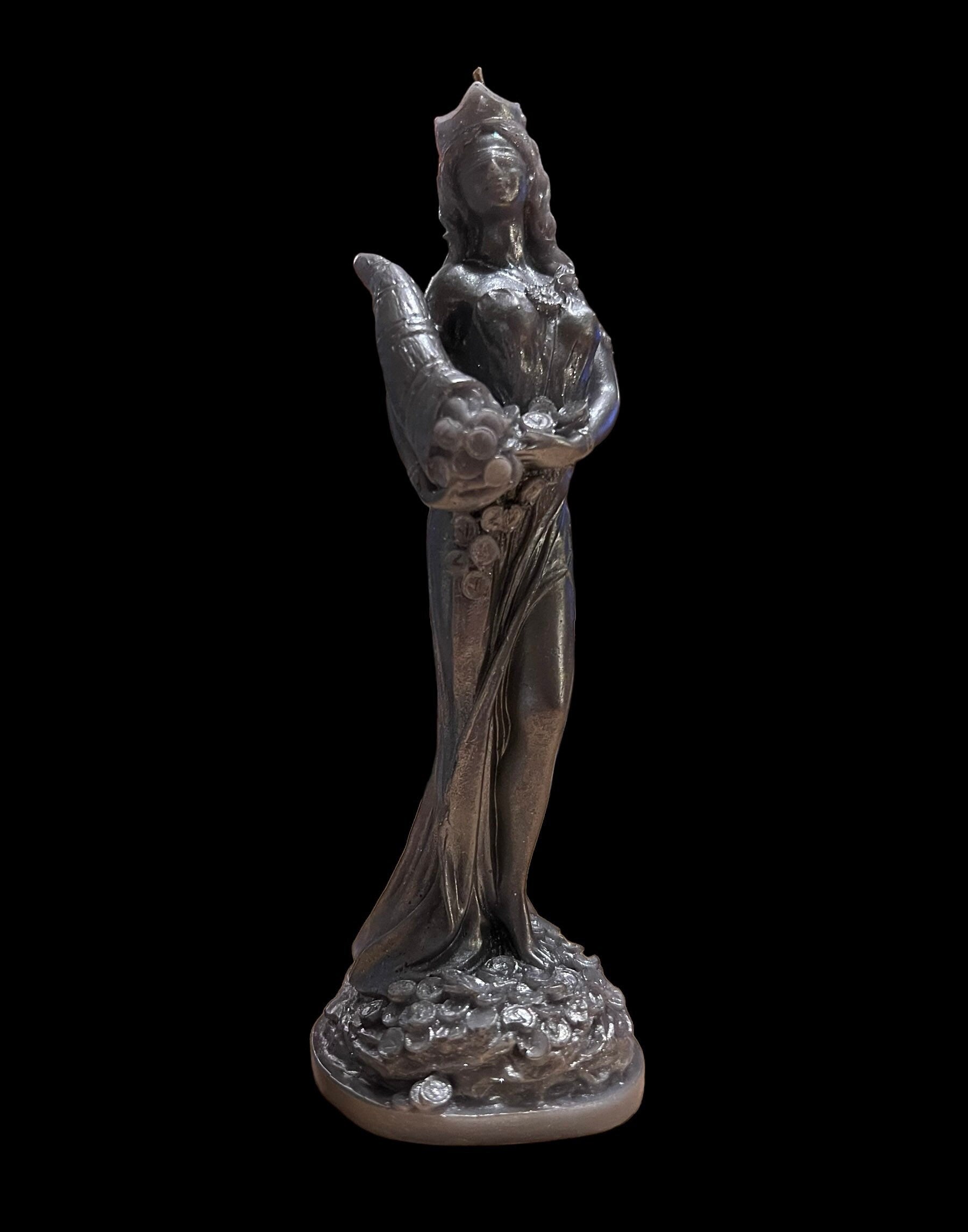 La Fortuna Figure Candle + Tyche + Abundantia + Luck + Money Drawing + 24K Gold Leaf + Sterling Silver + Roman & Greek Goddess