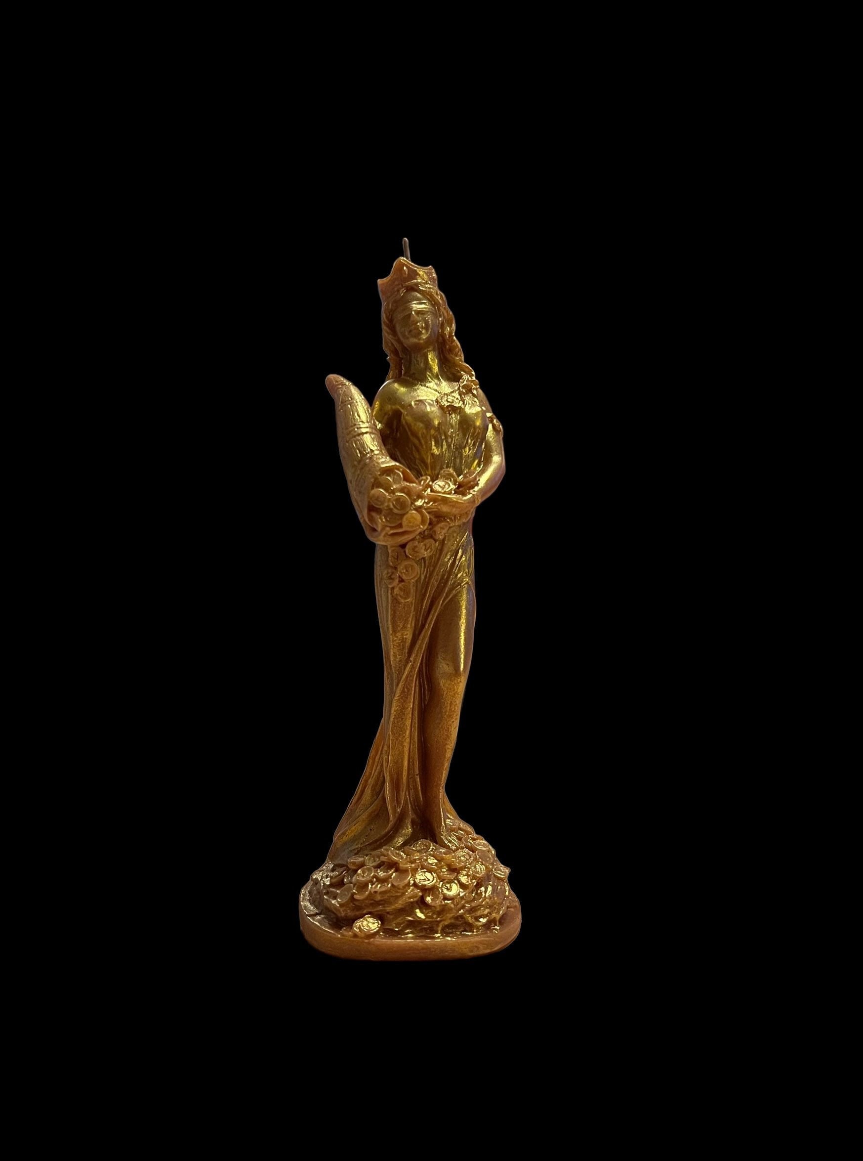 La Fortuna Figure Candle + Tyche + Abundantia + Luck + Money Drawing + 24K Gold Leaf + Sterling Silver + Roman & Greek Goddess
