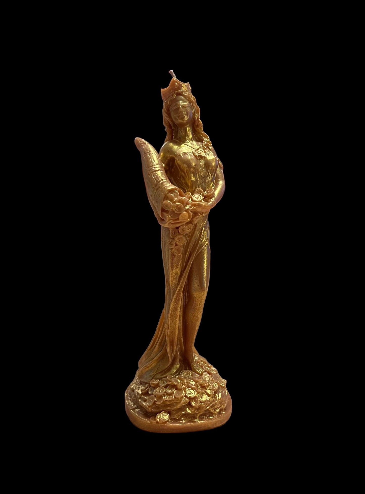 La Fortuna Figure Candle + Tyche + Abundantia + Luck + Money Drawing + 24K Gold Leaf + Sterling Silver + Roman & Greek Goddess