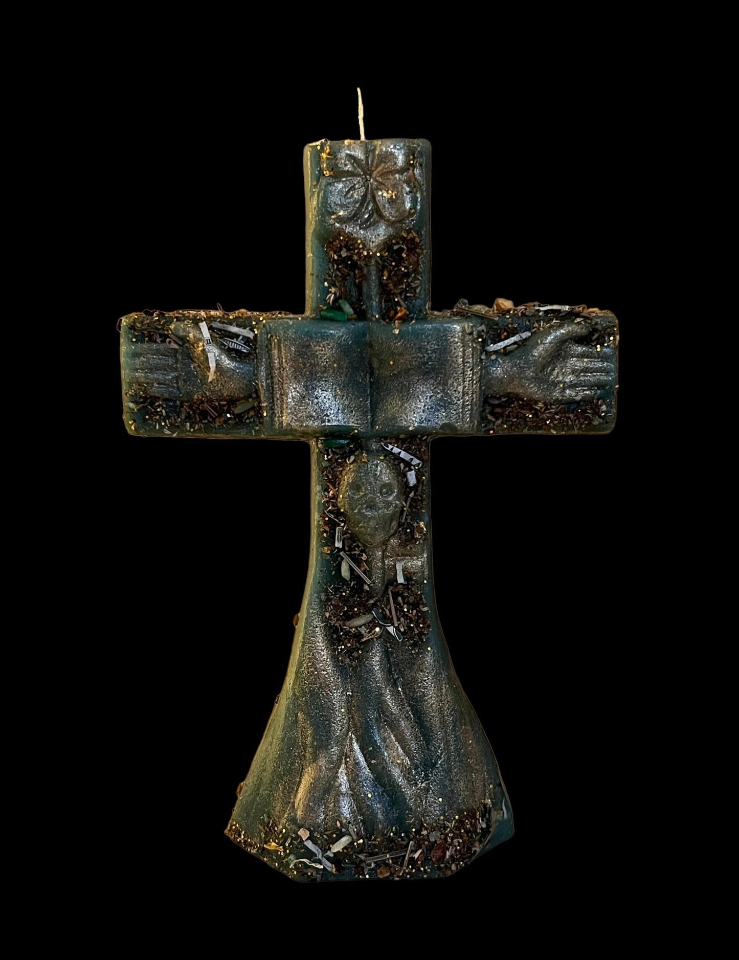 Fixed Crucifix Candle + Cross + Hoodoo + Conjure + 24K Gold + Sterling Silver + Herbs + Oils + Roots + Divine Assistance