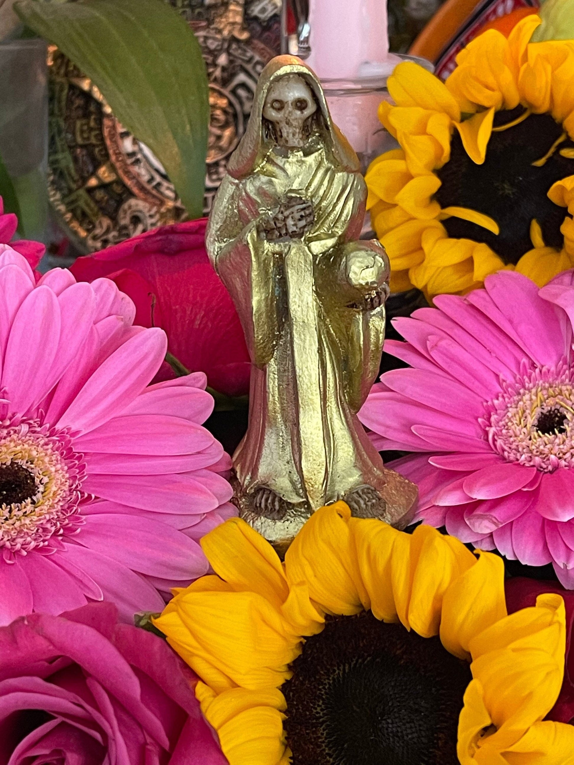 Santa Muerte Dorada Statue + Money + Luck + Business Elevation + Gold + Justicia + Justice + Baptized + Fixed + Made in Mexico