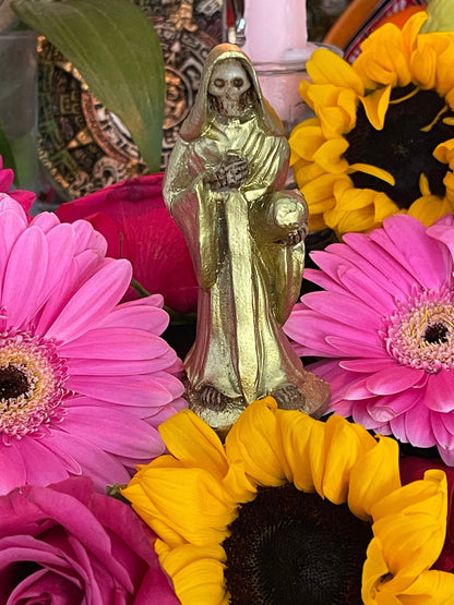 Santa Muerte Dorada Statue + Money + Luck + Business Elevation + Gold + Justicia + Justice + Baptized + Fixed + Made in Mexico