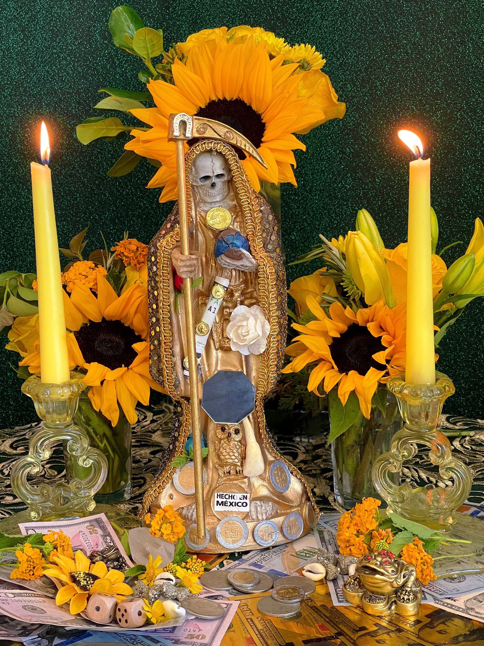 Santa Muerte Dorada Statue + 12” + Fixed and Baptized on Feast Day + 24K Gold