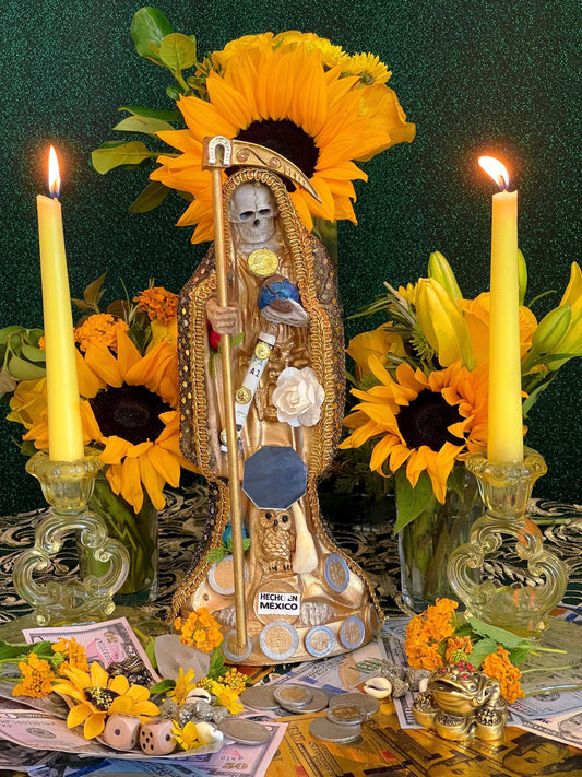 Santa Muerte Dorada Statue + 12” + Fixed and Baptized on Feast Day + 24K Gold
