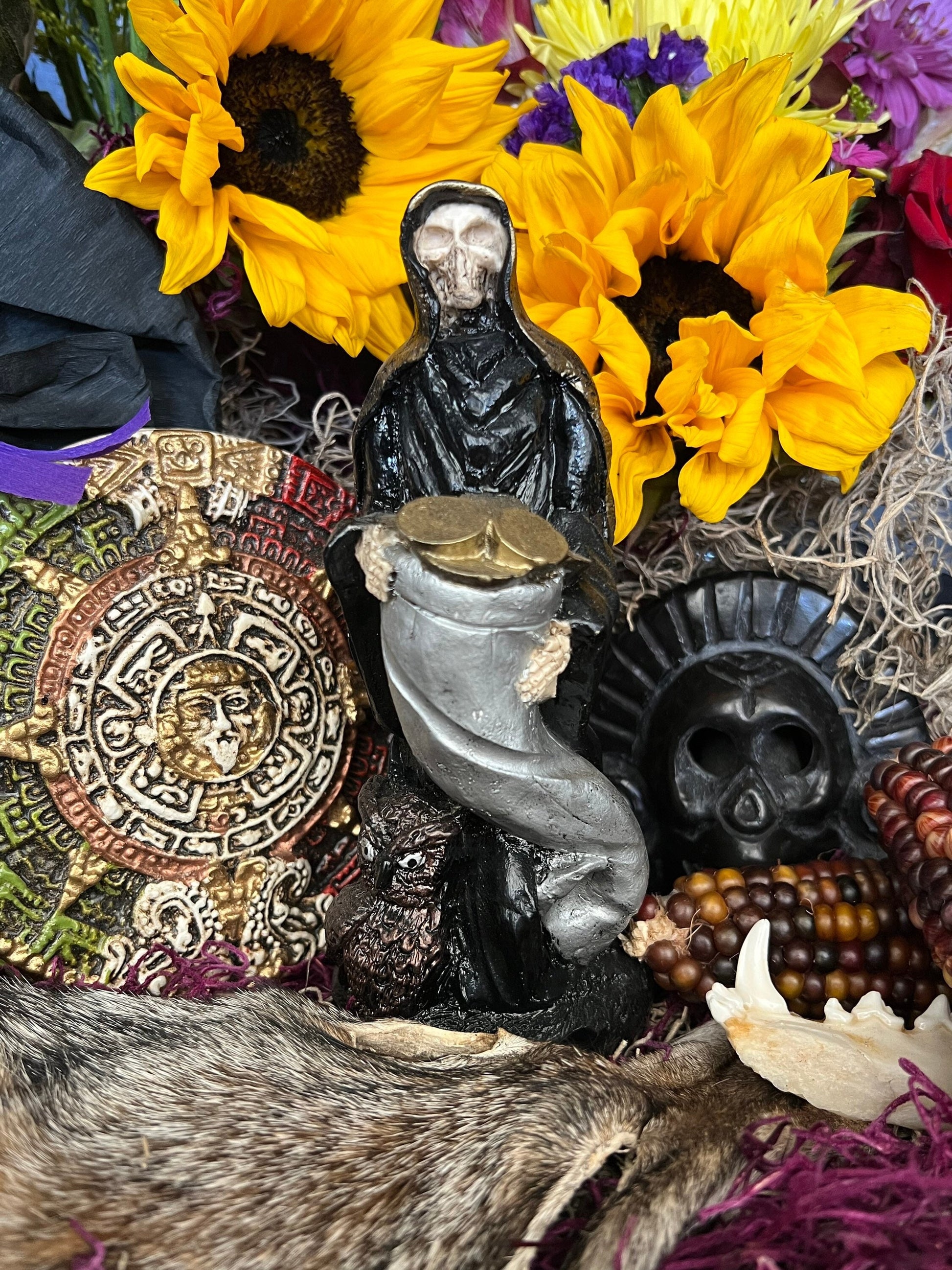 Santa Muerte Negra Abundance Statue + Baptized + Fixed + Made in Mexico