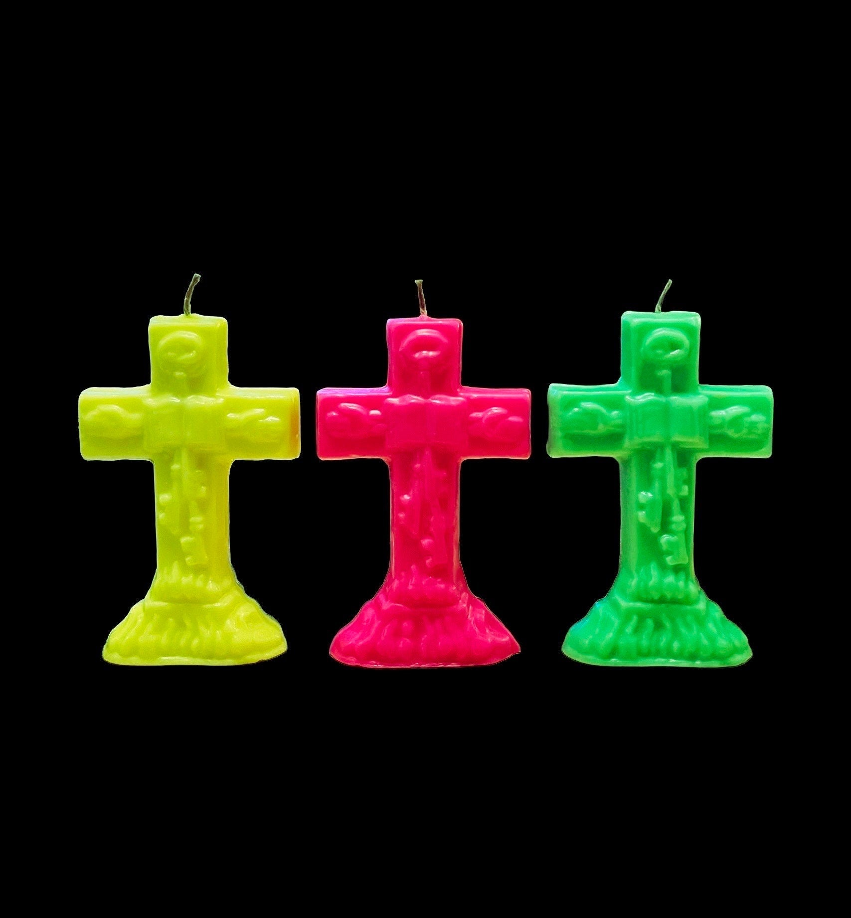 Neon Crucifix Candle + Cross + Hoodoo + Conjure + Glows Under Blacklight + Divine Assistance