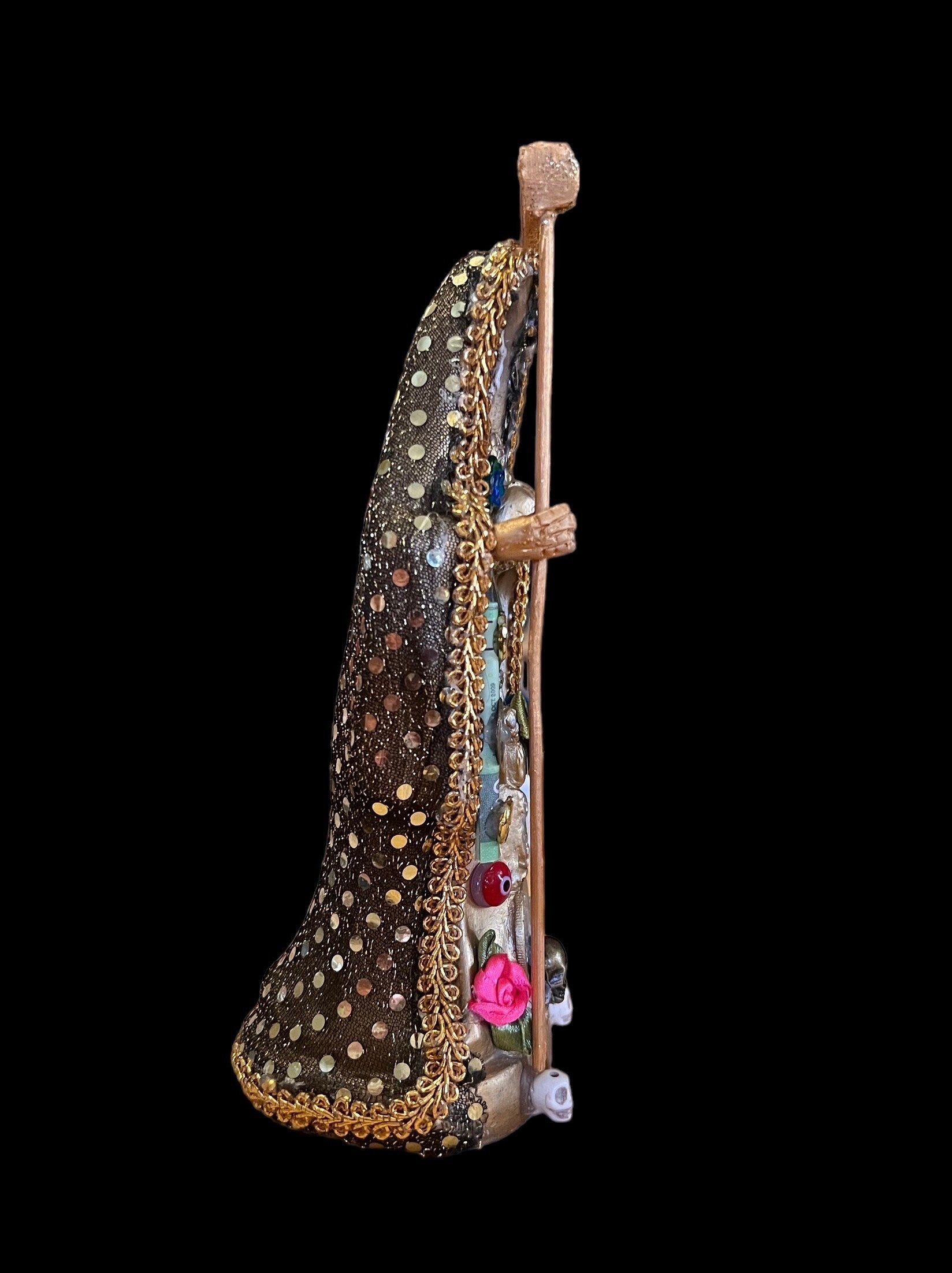 Santa Muerte Dorada Statue + 8” + Fixed and Baptized on Feast Day + 24K Gold