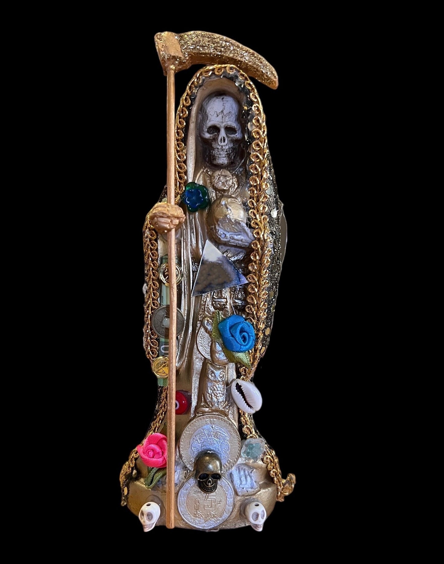 Santa Muerte Dorada Statue + 8” + Fixed and Baptized on Feast Day + 24K Gold
