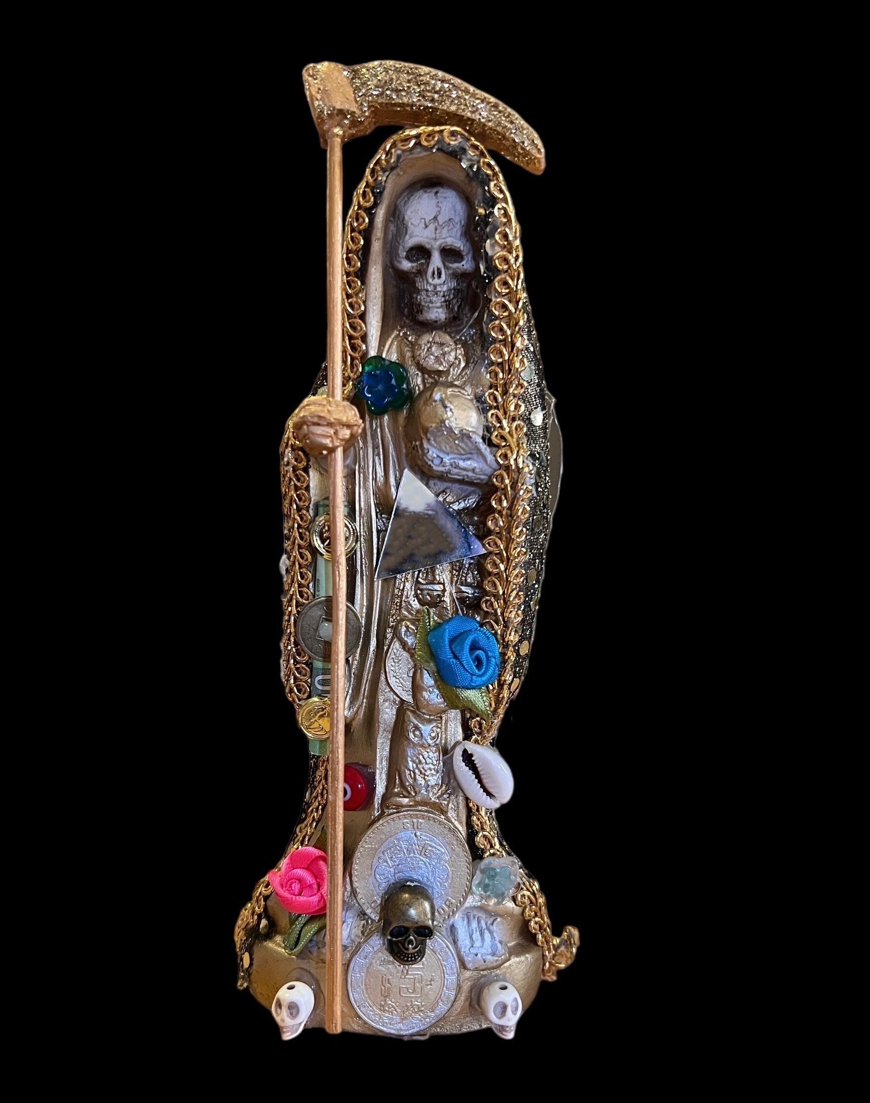 Santa Muerte Dorada Statue + 8” + Fixed and Baptized on Feast Day + 24K Gold