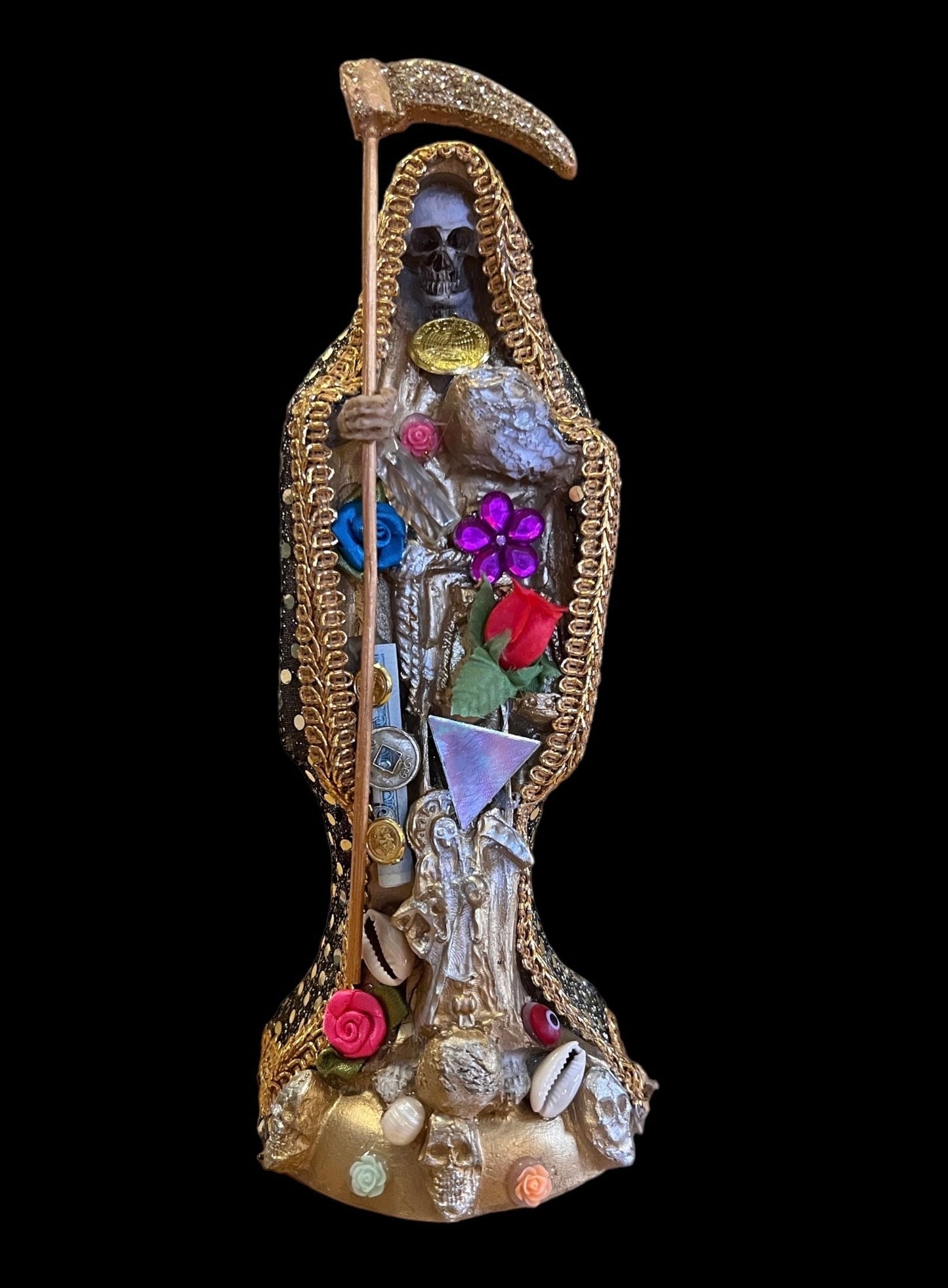 Santa Muerte Dorada Statue + 10” + Fixed and Baptized on Feast Day + 24K Gold
