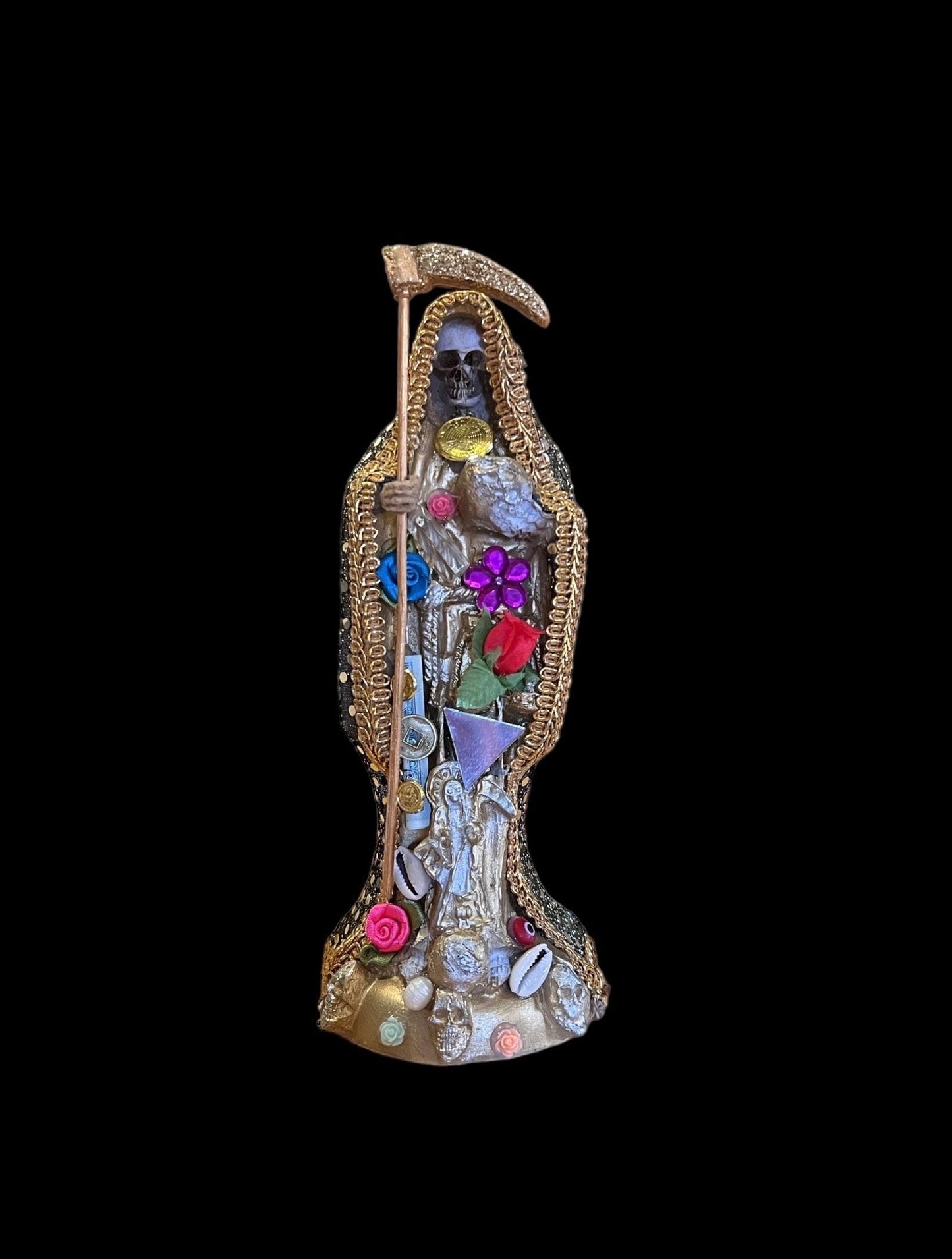 Santa Muerte Dorada Statue + 10” + Fixed and Baptized on Feast Day + 24K Gold