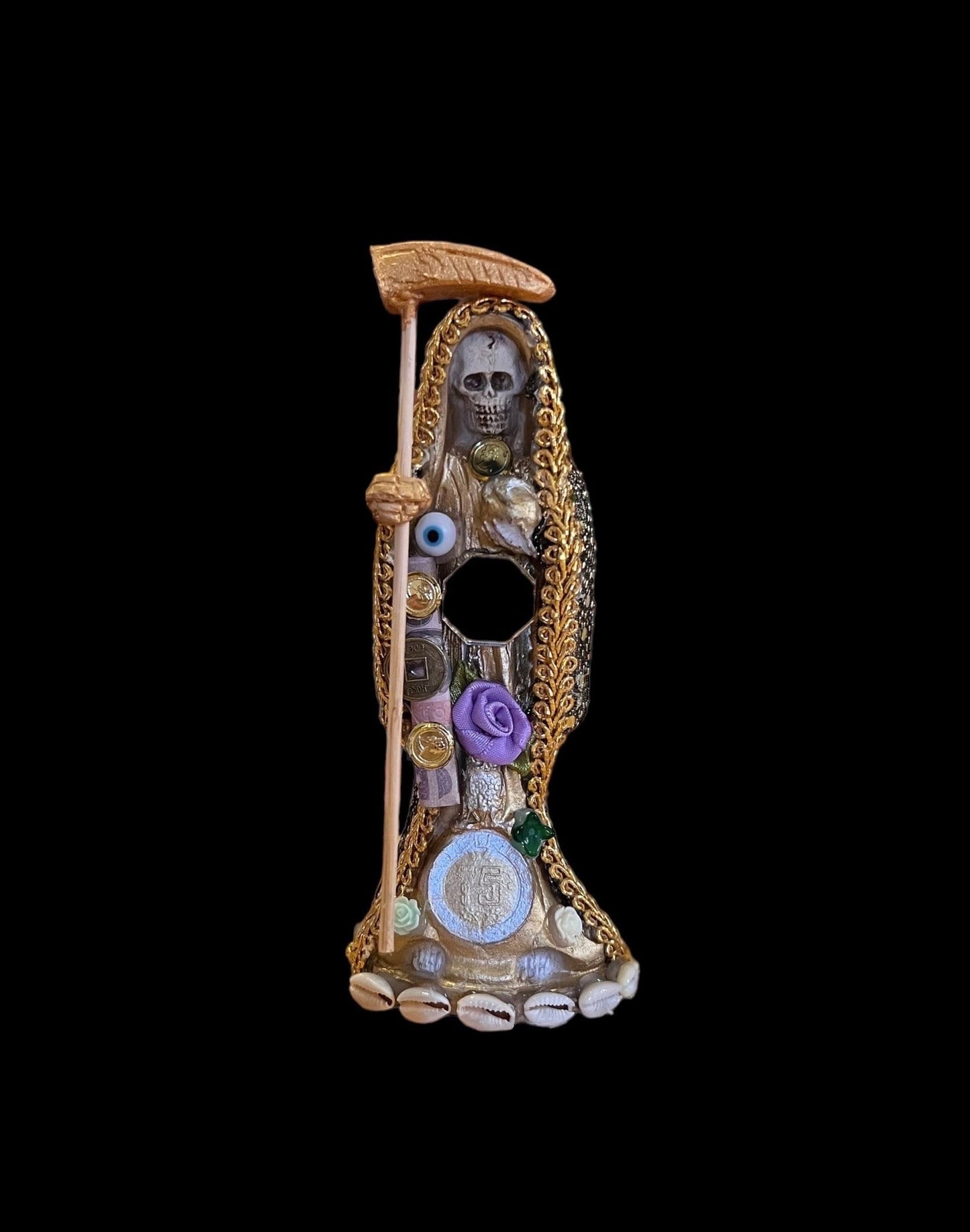 Santa Muerte Dorada Statue + 7” + Fixed and Baptized on Feast Day + 24K Gold