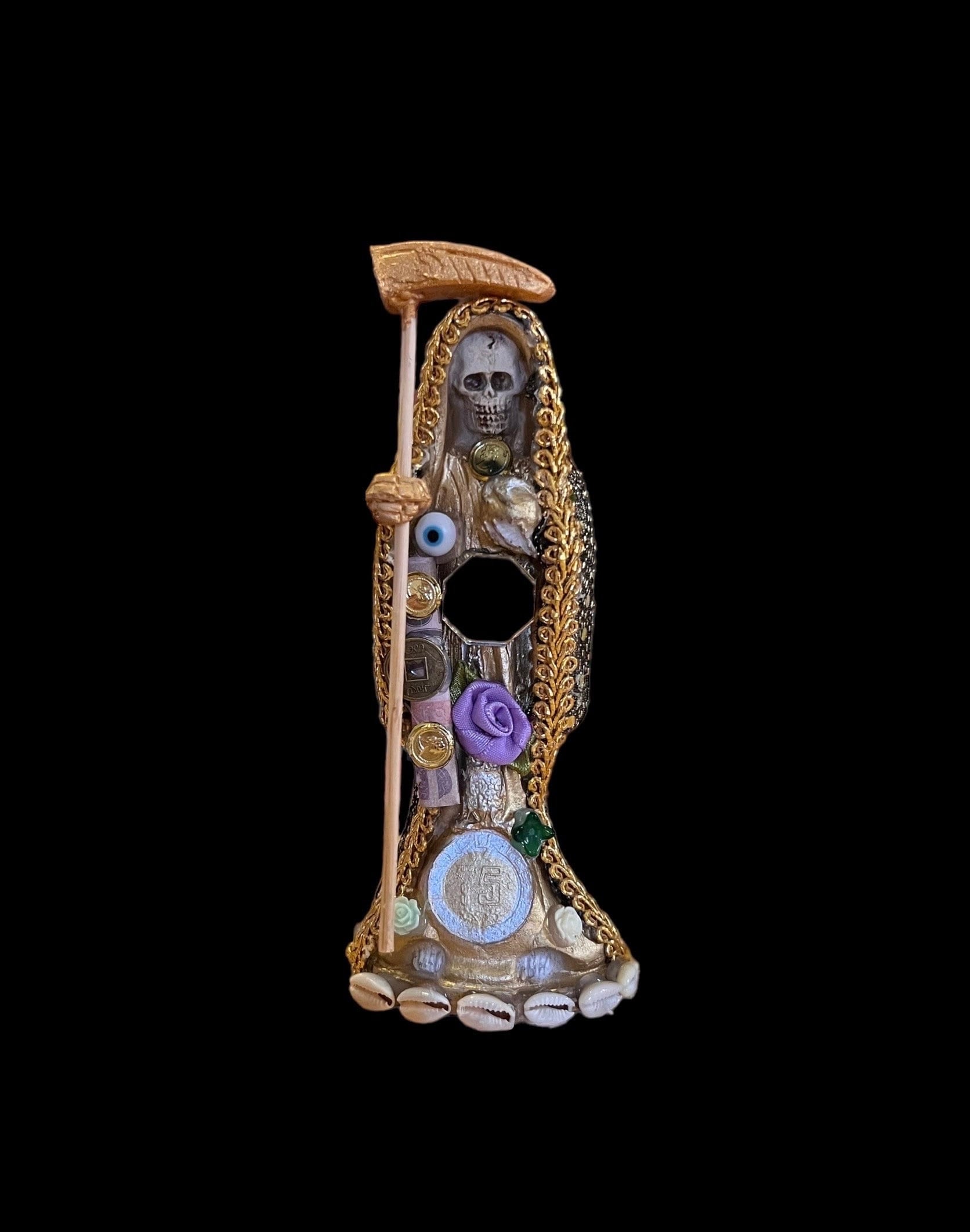 Santa Muerte Dorada Statue + 7” + Fixed and Baptized on Feast Day + 24K Gold